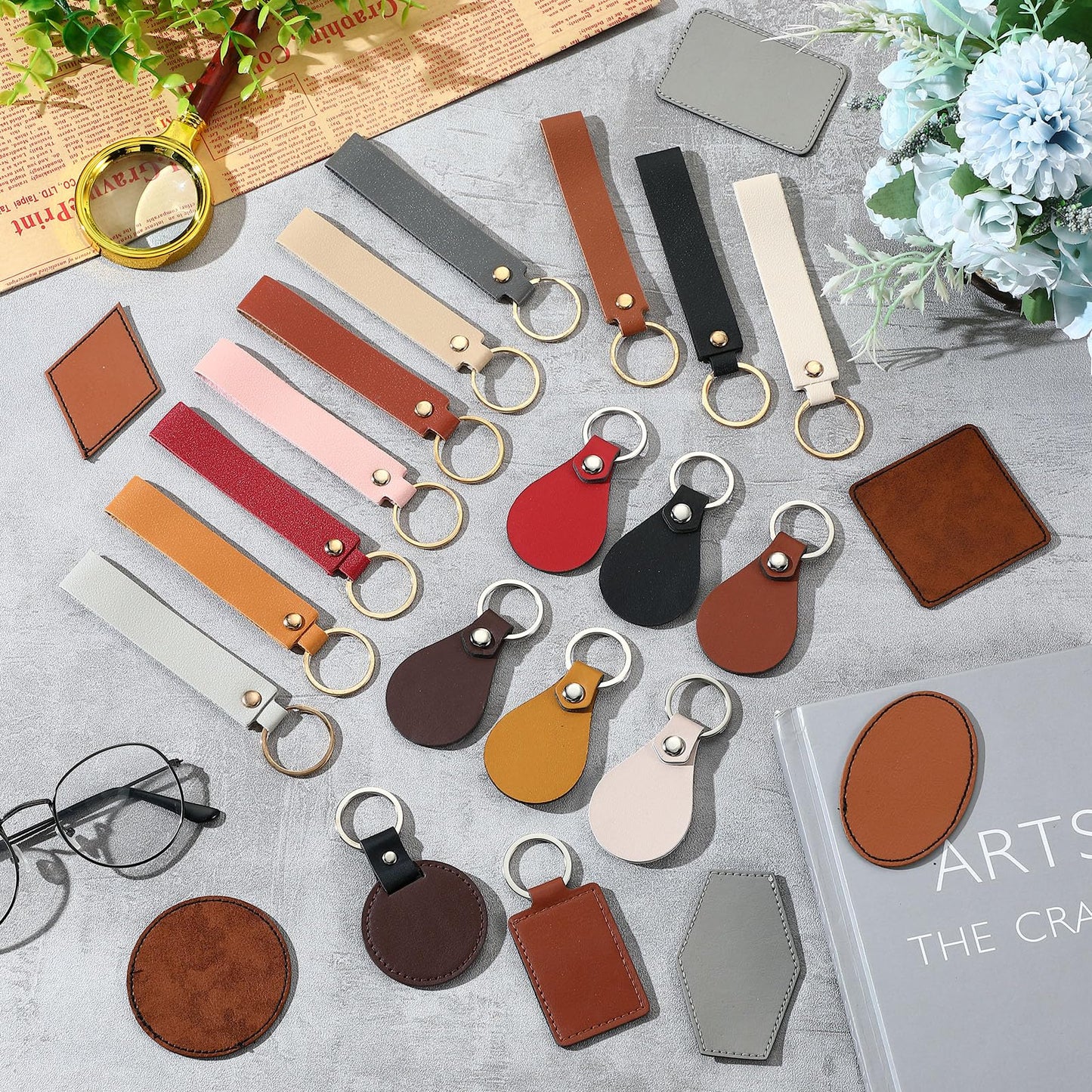 Ecation 150 Pcs Lasable Engravable Blanks 60 Leather Hat Patches 90 PU Leather Key Fob Kit Laser Blanks Keychain for DIY Custom Laser Engraving Craft Gifts Sublimation Hat Jacket Backpack(Multicolor)