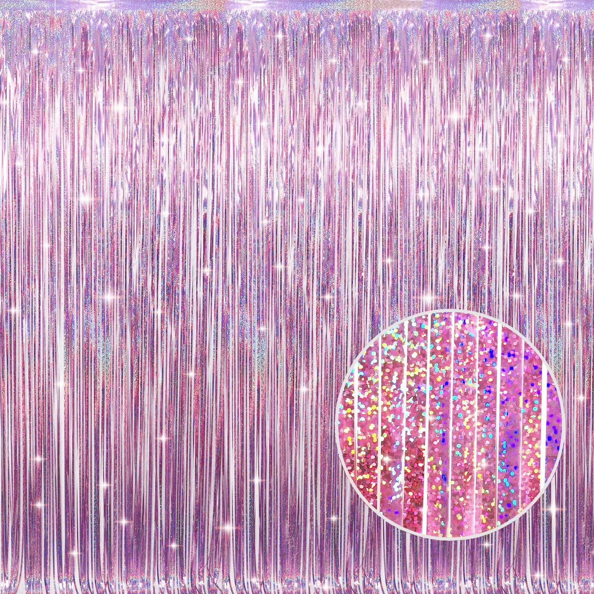 GOER 3.2 ft x 8.2 ft Metallic Tinsel Foil Fringe Curtains Party Photo Backdrop Party Streamers for Birthday,Graduation,New Year Eve Decorations Wedding Decor(1 Pack,Laser Pink)