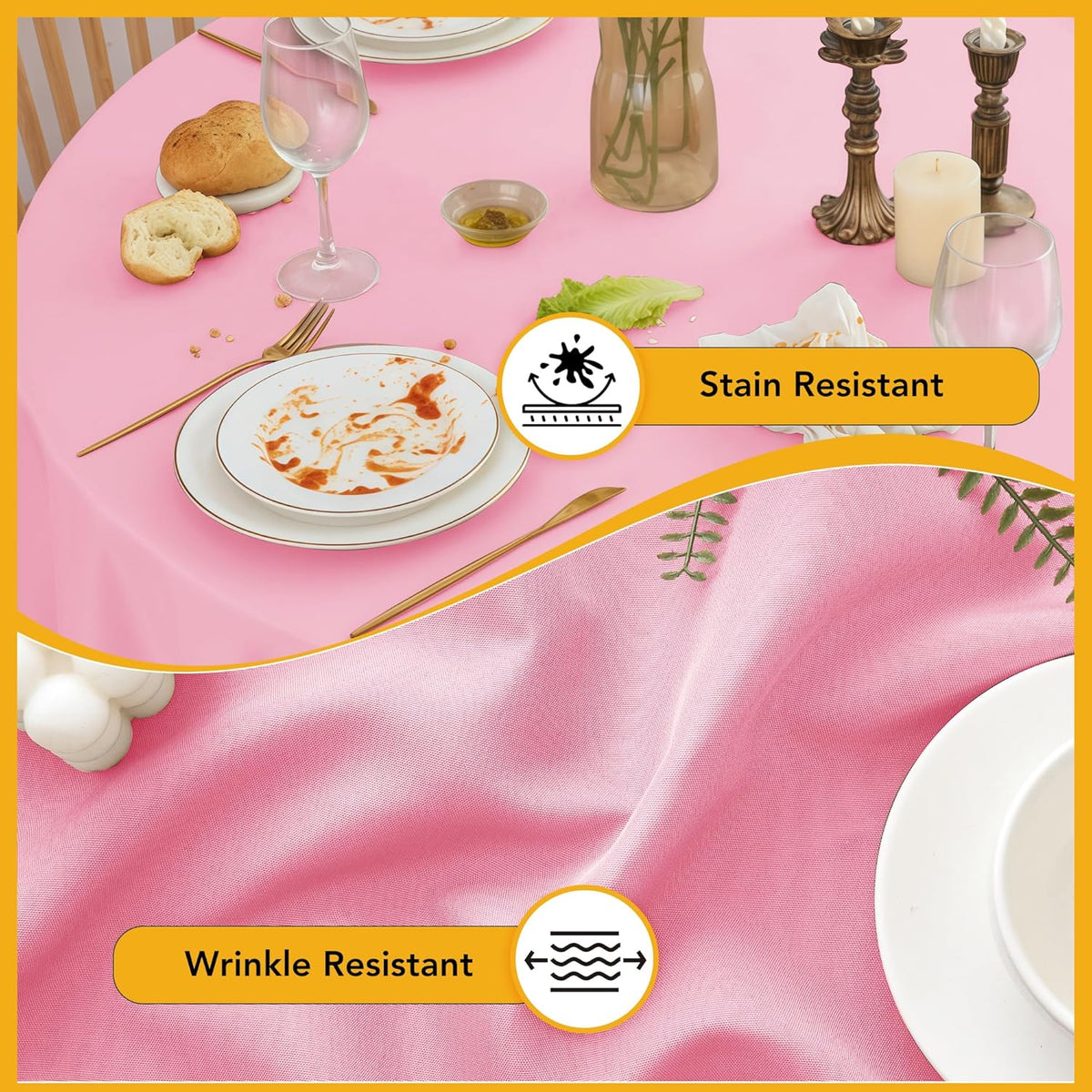 10-Pack Pink Round Tablecloths, 84 Inches, Stain-Resistant Polyester for 3-5 Ft Round Tables - Washable Table Covers for Weddings, Banquets, Birthday Parties, Events
