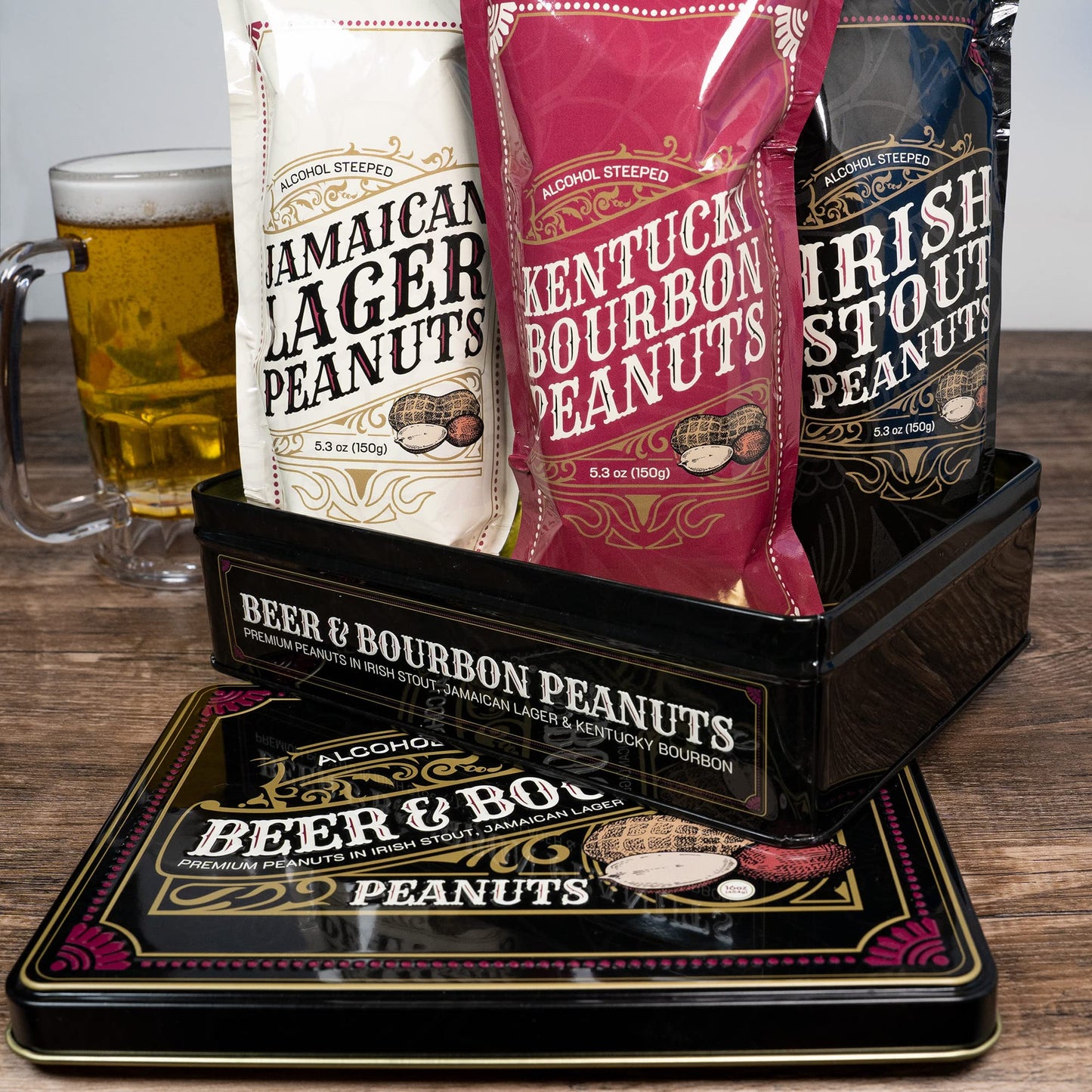 Nuts Gift Basket for Men, Unique Flavored Peanuts Assortment in a Cool Tin Gift Box, Birthday Gift for Men, Great Gift for Men, Healthy Snack