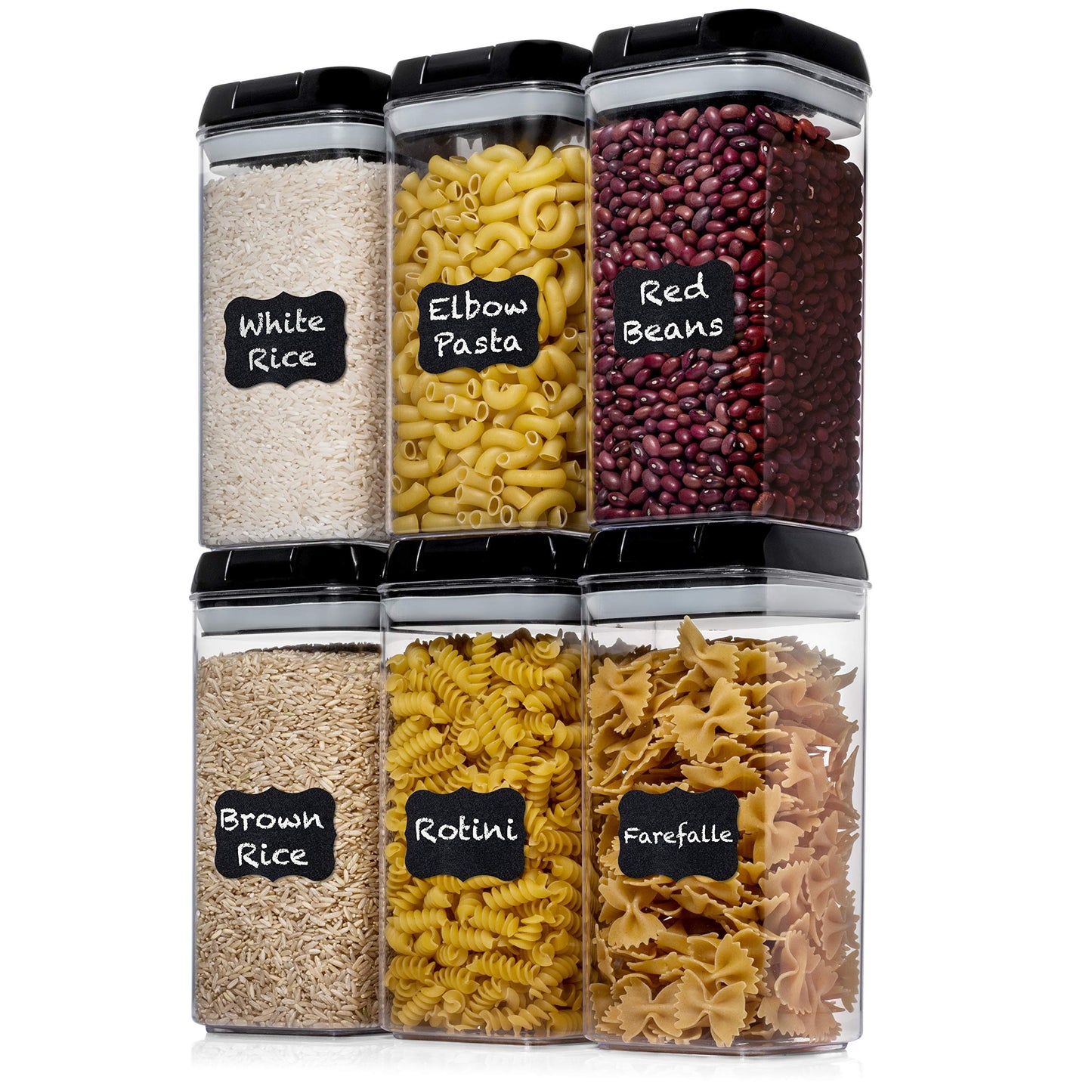 Shazo Airtight Food Storage Containers with Lids - 6 PC BPA Free Clear Plastic Cereal Containers with Easy Lock Lids for Kitchen and Pantry Organization for Snacks and Pasta - 1.2L