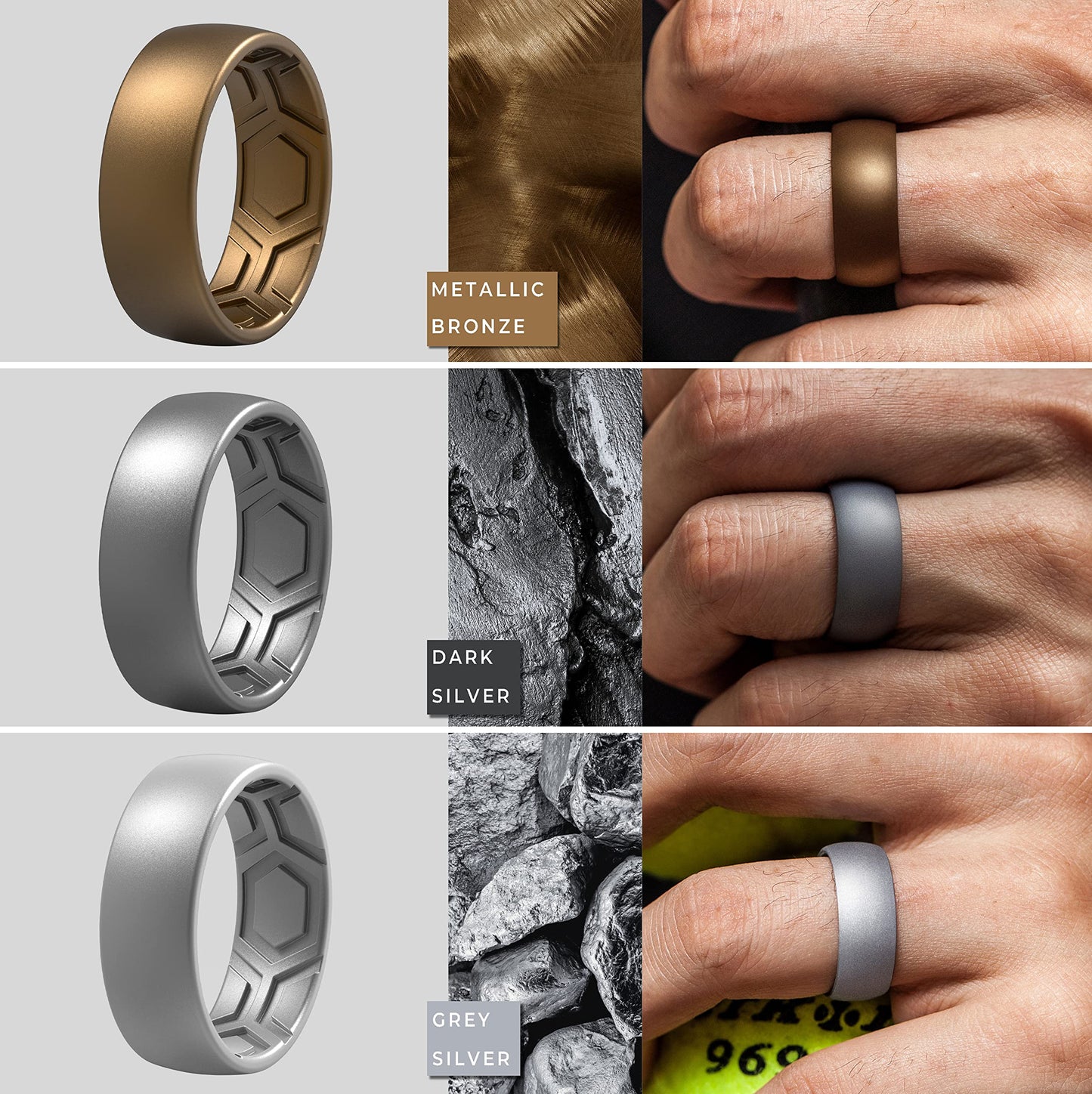 ThunderFit Men's Patterned Silicone Rings, 8mm Wide 2.2mm Thick Rubber Bands,Variety Multipack 1,4,7