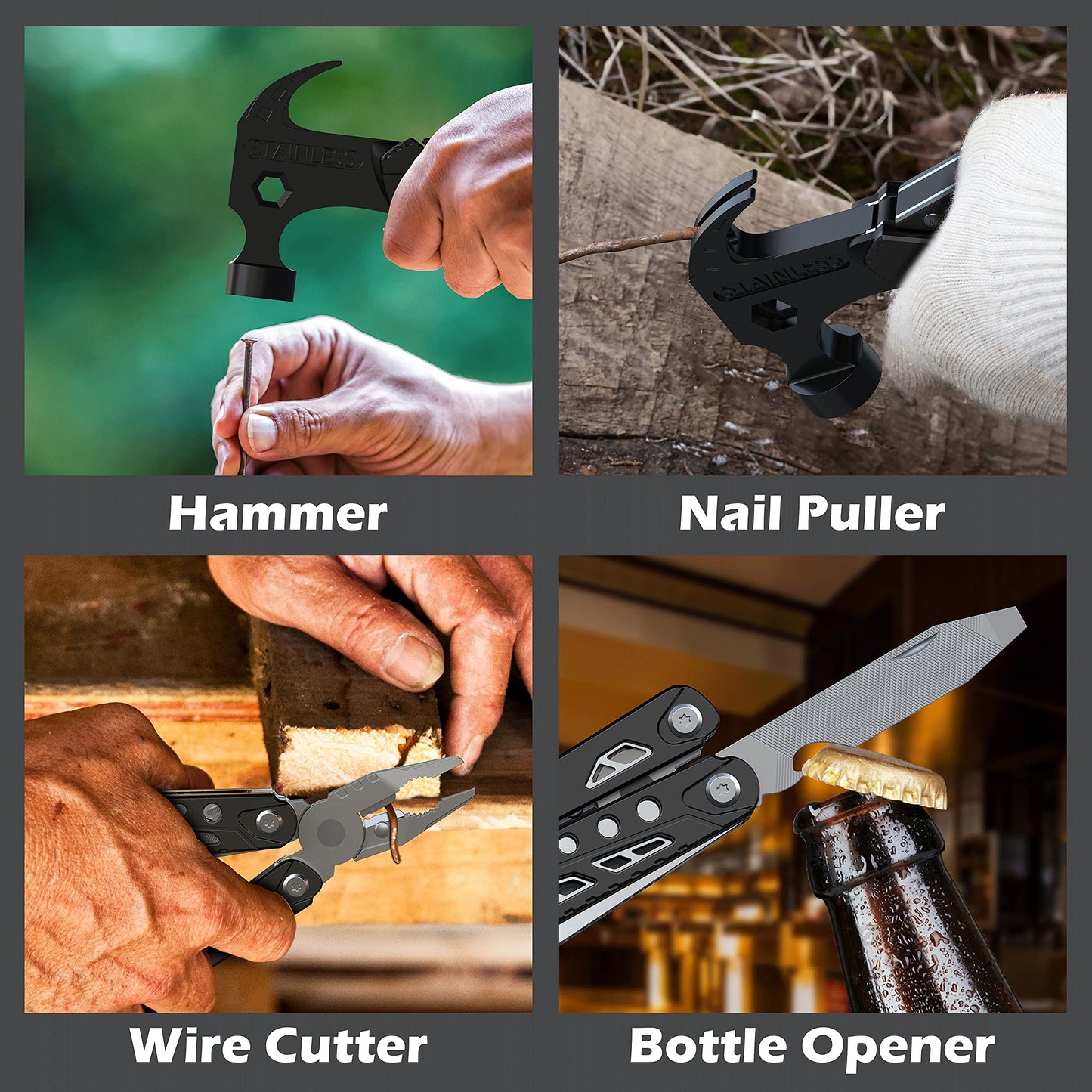 RUSH DEER 14-in-1 Multitool, Valentines Day Gifts for Men Dad Gifts, Mini Hammer Multitool, Small Hammer Tool, Survival Gear and Supplies, Christmas Gift for Boy Husbands