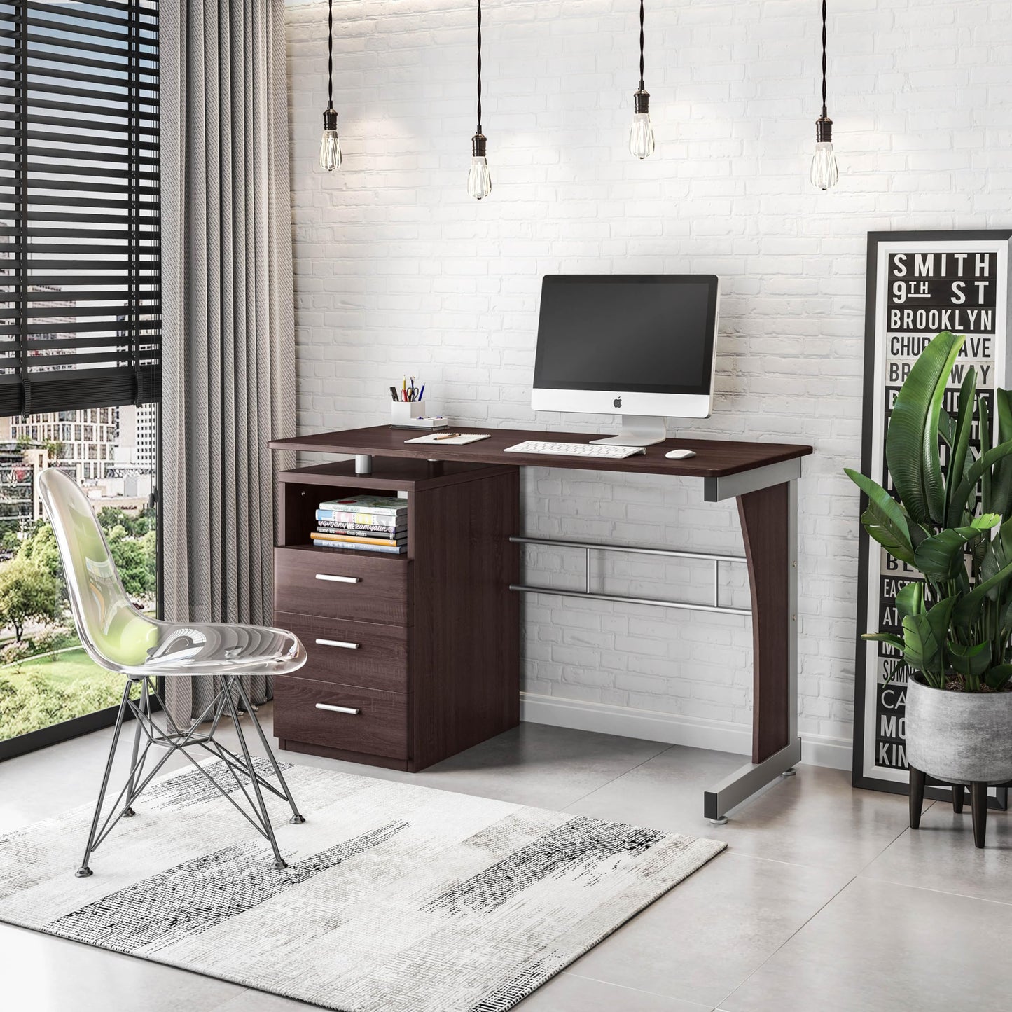47.25" Computer Desk with Drawers, Home Office Desk with Storage, Heavy Duty and Water Resistant Study Table, Chocolate Brown