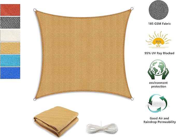 Tronssien Rectangle 12'x16' Sun Shade Sail,95% UV Blockage Canopy Awning for Outdoor Patio and Garden, Yard Activities