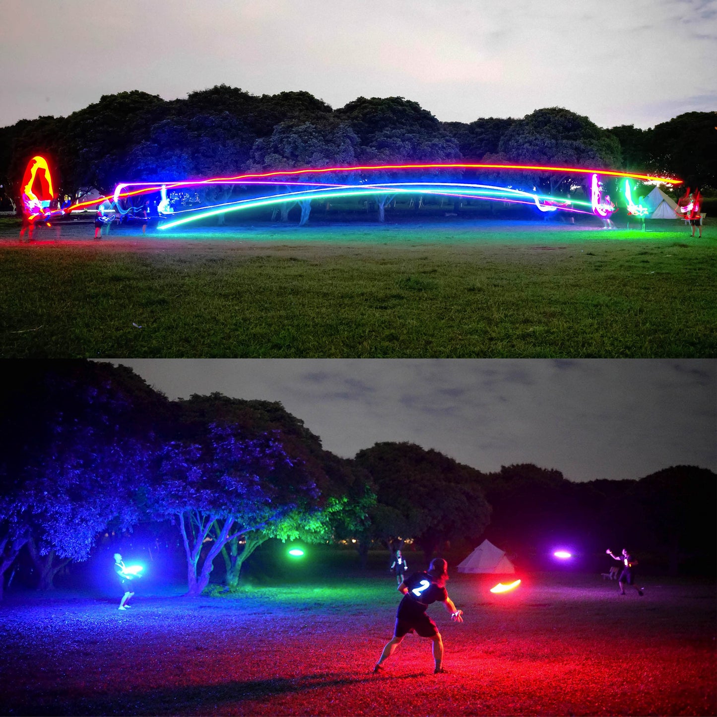 TOSY Bundle of 2 - Flying Disc 108 LEDs - RGB Black + Blue