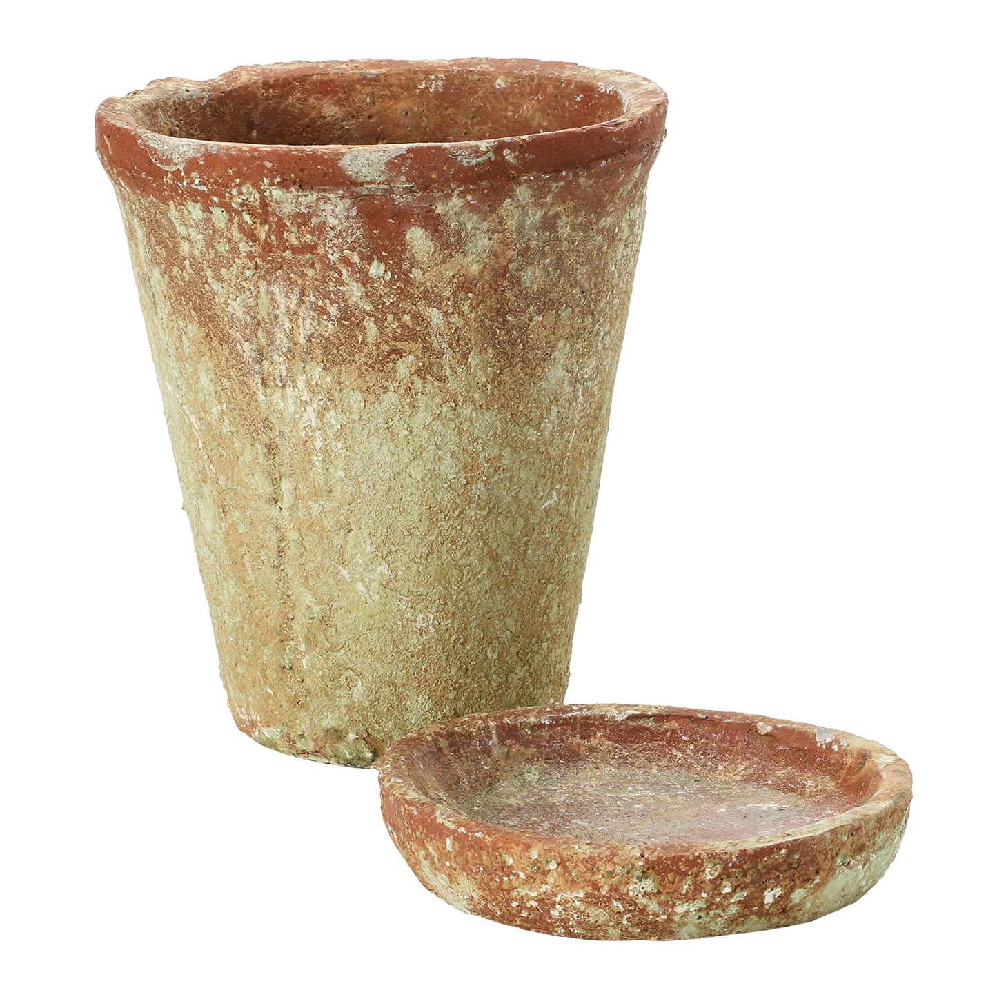 Creative Co-Op Cement Planter with Saucer, Distressed Terra-Cotta Finish, Holds 5" Pot