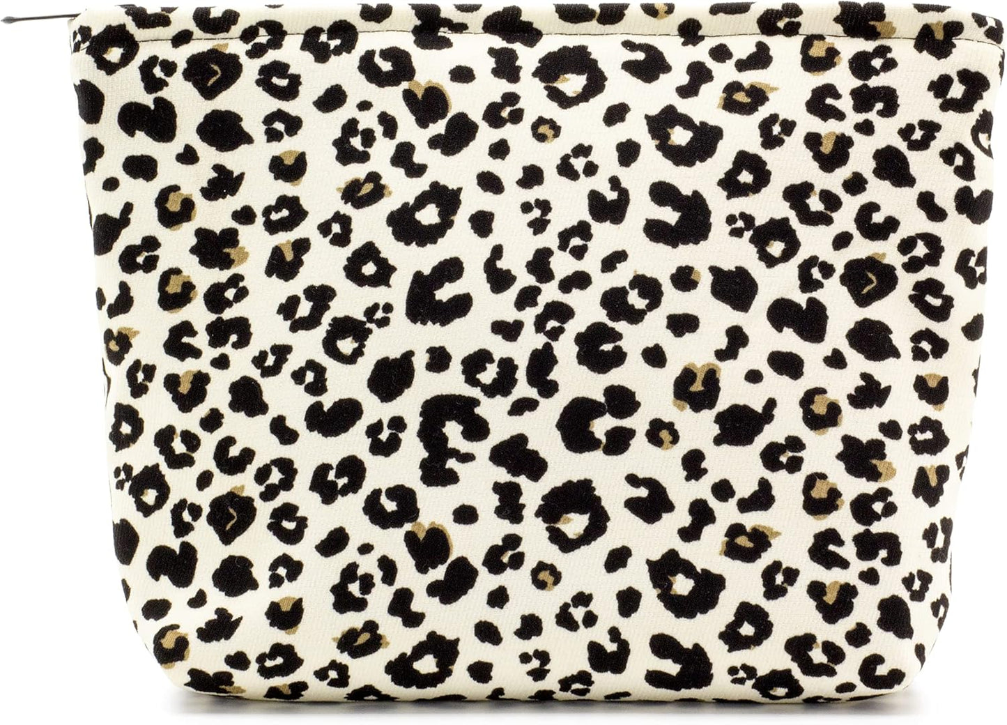 Makeup Bags for Purse Zipper Cosmetic Pouch Large Travel Canvas Make Up Organizer Tool Pouch for Women and Girls,Leopard Ivory