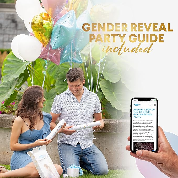 PrimePure Gender Reveal Confetti Cannon - Butterfly Confetti Popper & Biodegradable Powder Cannon - Pink, 4 Pack - Baby Girl Gender Reveal Smoke Bombs Baby Powder Pink Paper Party Poppers