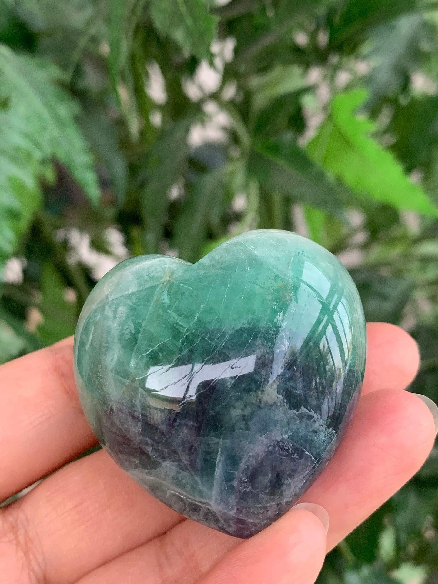 GAF TREASURES Rainbow Fluorite Gemstone Hearts, Polished Rainbow Fluorite Puffy Hearts, Rainbow Fluorite Crystal Palm Stone, Rainbow Fluorite Healing Crystal Hearts (1 Heart)