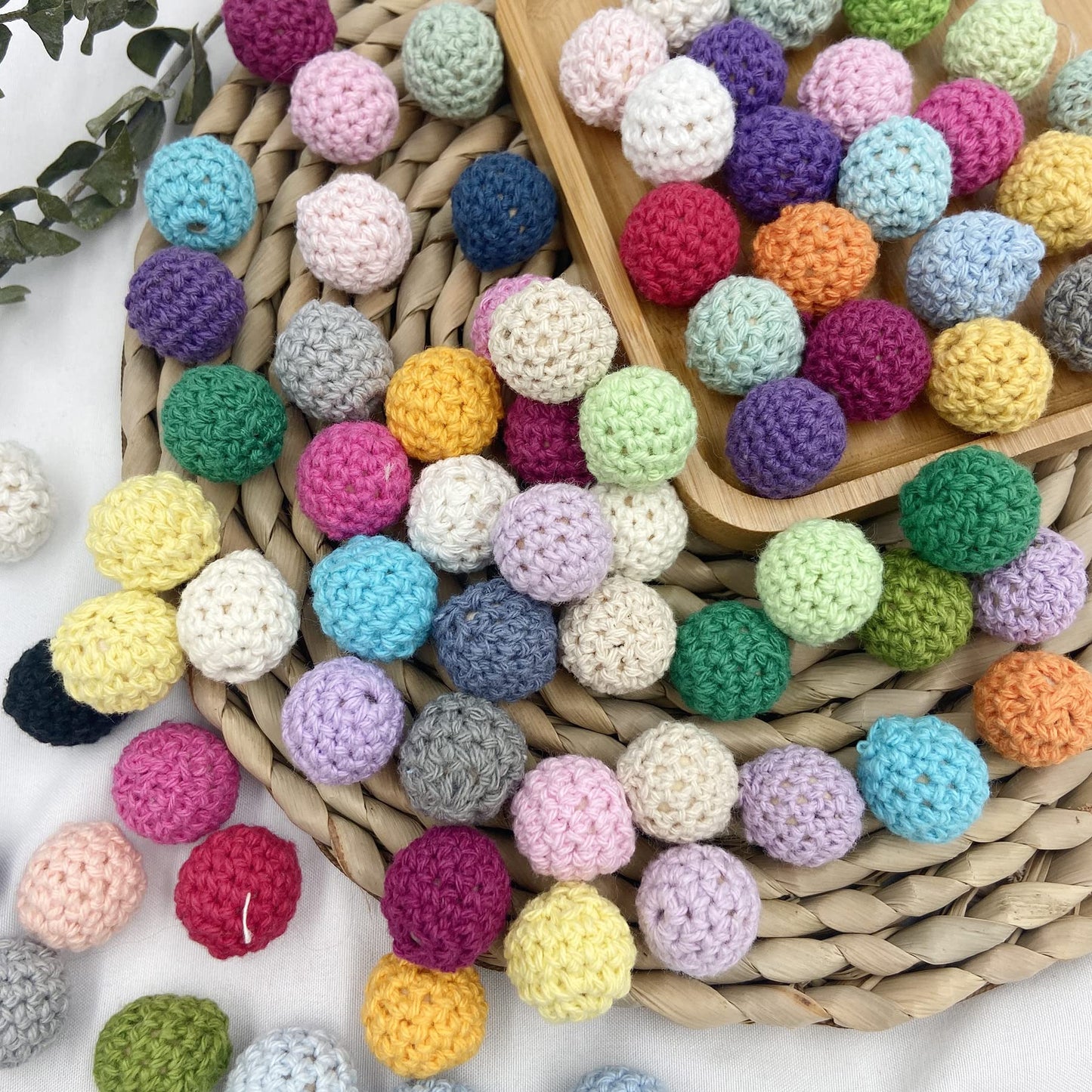 Wooden Crochet Beads 20mm 50pc Mix Color Beads DIY Accessories for Making Necklace Bracelet