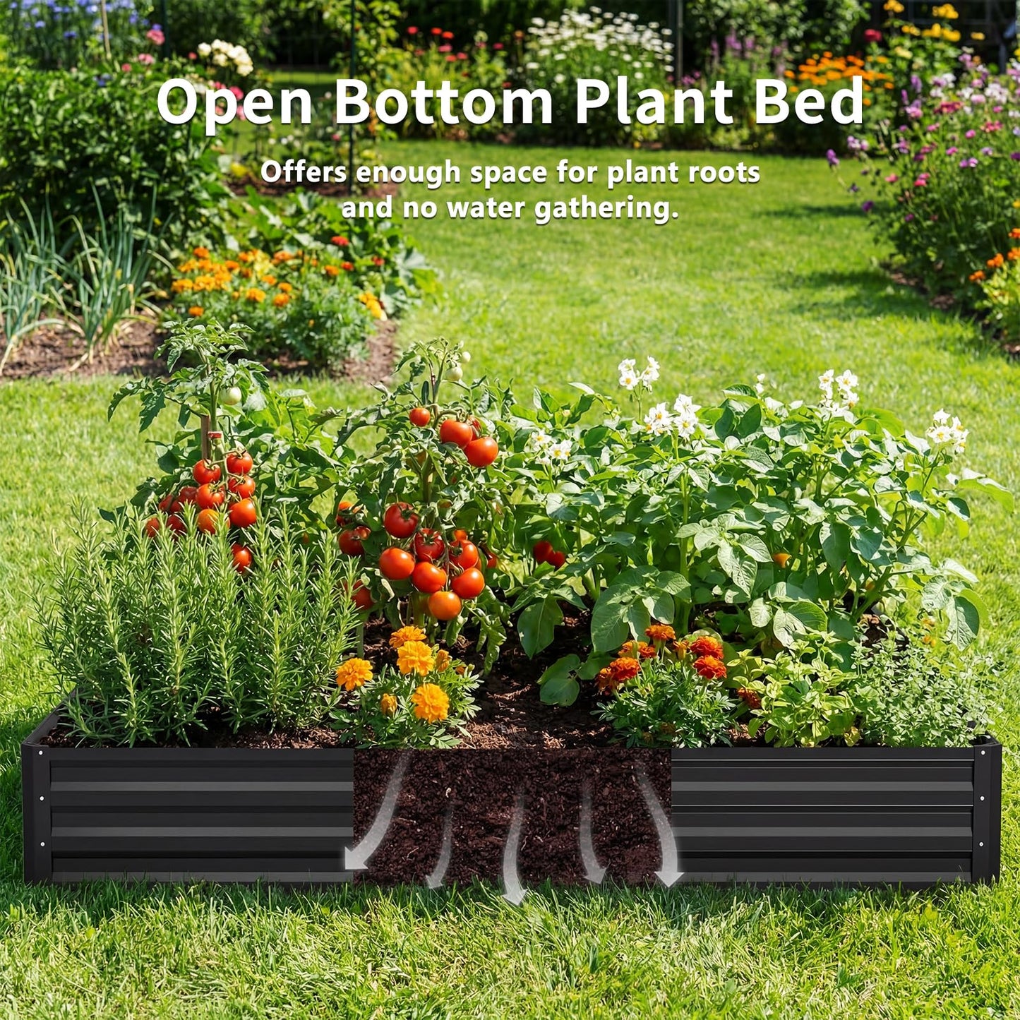 DoCred 3 in 1 Raised Garden Bed with 87in Tall Arch Trellis for Climbing Plants, Galvanized Planter Garden Box Outdoor for Gardening, Climbing Vegetables, Flower, Black