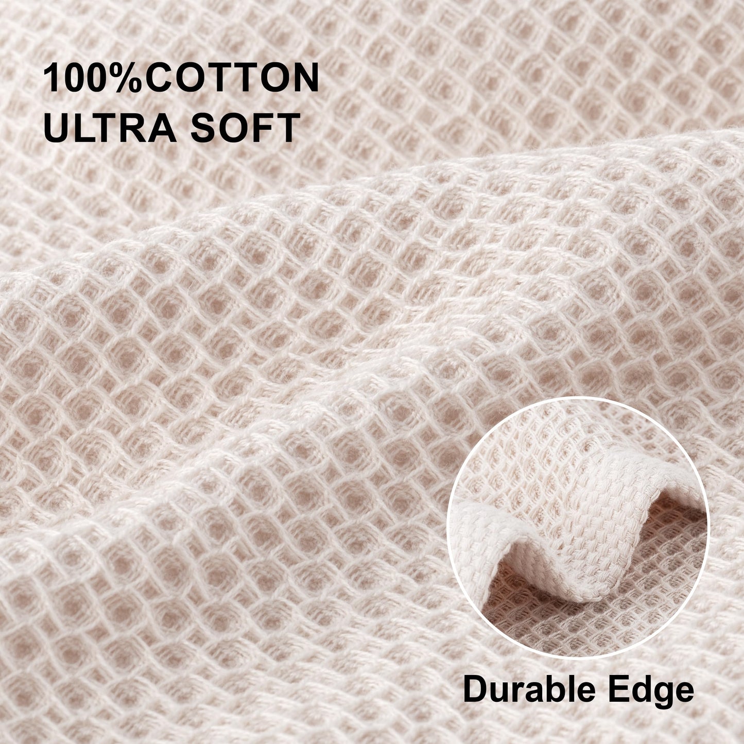 joybest Cotton Kitchen Towels, 4-Pack Waffle Weave Ultra Soft Absorbent Dish Towels Quick Drying Dish Cloths, 18 in x 28 in, Beige