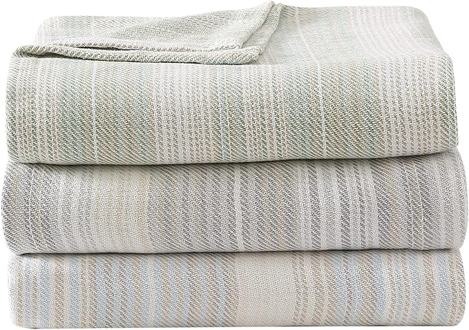 Tommy Bahama- Queen Blanket, Soft Cotton Bedding, Coastal Inspired Bedding Essentials (Sandy Shore Stripe Green, Queen)