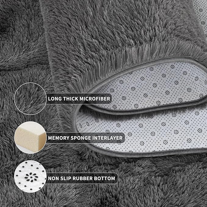 Tepook Fluffy Large Rugs for Living Room, Shag Area Rug 6x9 Soft Carpet for Bedroom, Modern Shaggy Rug for Kids Boys Girls, Plush Indoor Nursery Home Decor Rug with Non-Slip Bottom, Dark Grey