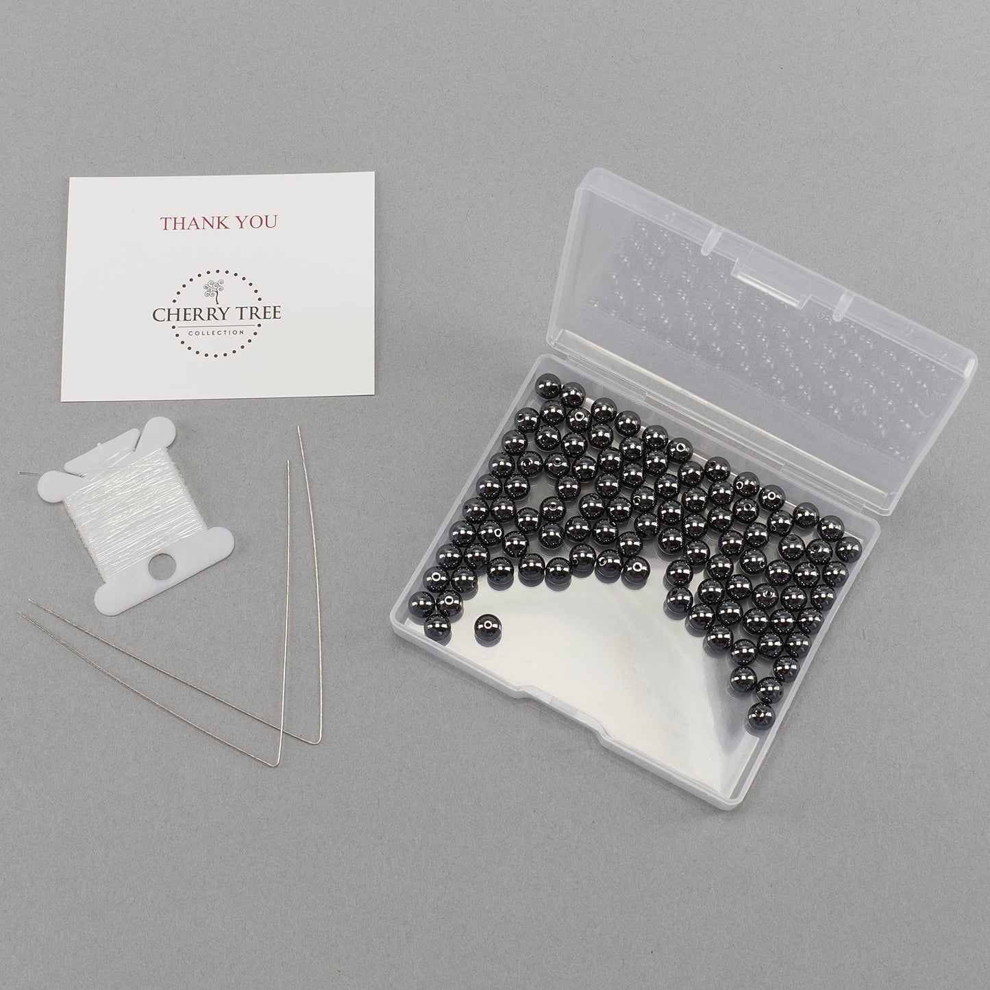 Cherry Tree Collection | 100PCS 6mm Hematite Gemstone Round Beads for Jewelry Making | Includes Storage Box, Elastic String, and Needles