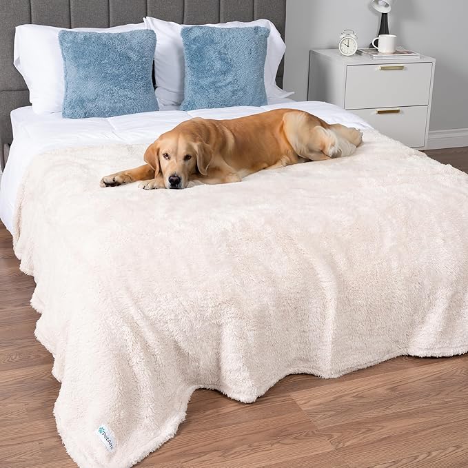 PetAmi Soft Plush Sherpa Dog Blanket for Pet Cat, Large 40x60, Beige