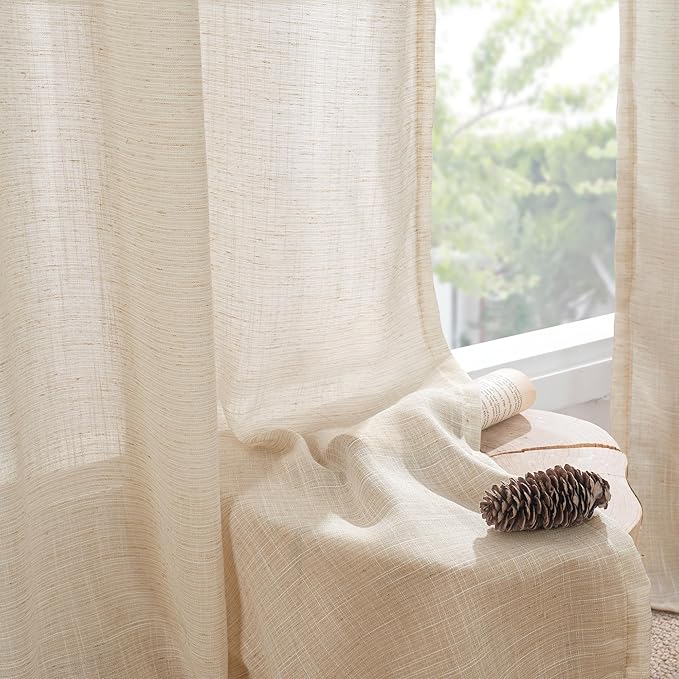 BGment Burlap Linen Semi Sheer Curtains 84 Inch Length for Living Room, Light Filtering Window Drapes with Rod Pocketfor Bedroom Farmhouse Dining Lightweight, 2 Panels Set, 42 Inch Wide Each Panel