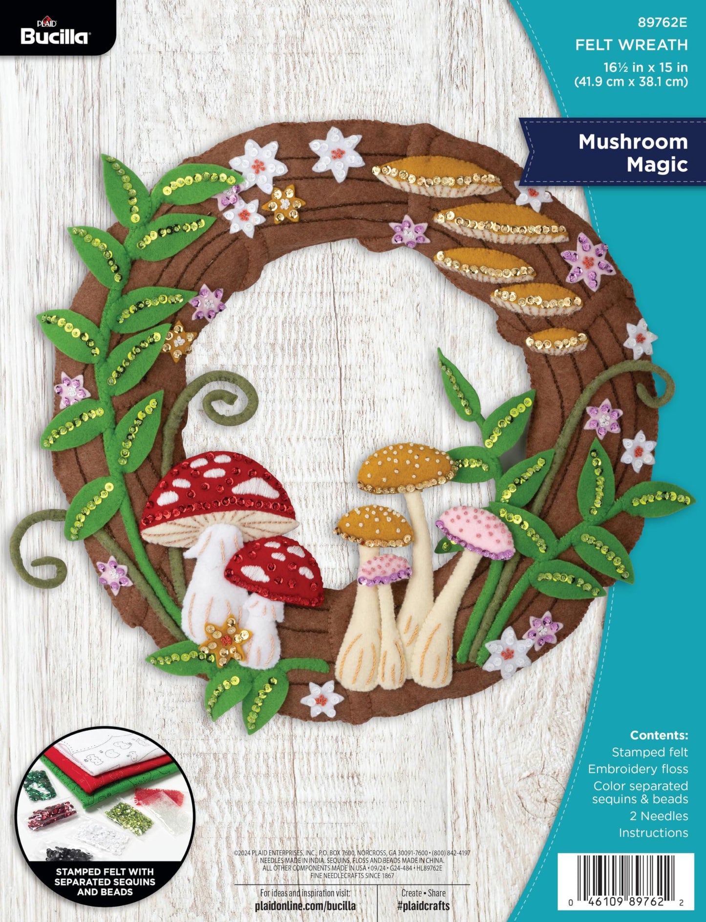 Bucilla Felt Applique Wreath Making Kit, Mushroom Magic, Perfect for DIY Arts and Crafts