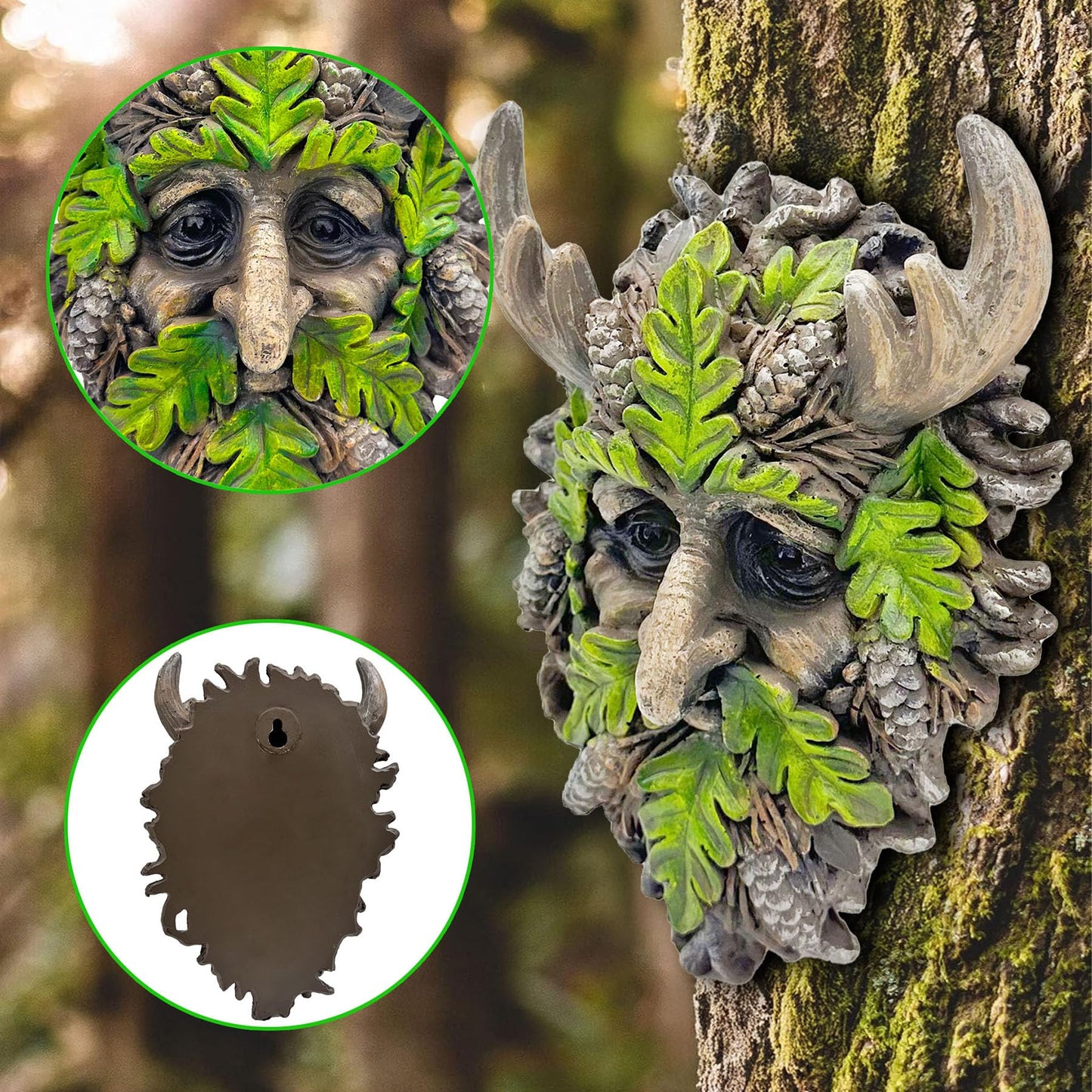 Euiroet 8.3" Real Tree Face Hugger Statue, Garden Outdoor Resin Sculpture with Foliage Features, Fairy Elve Accent Yard Art, Halloween Trees Decorations Outdoor Wall Mounted Statue