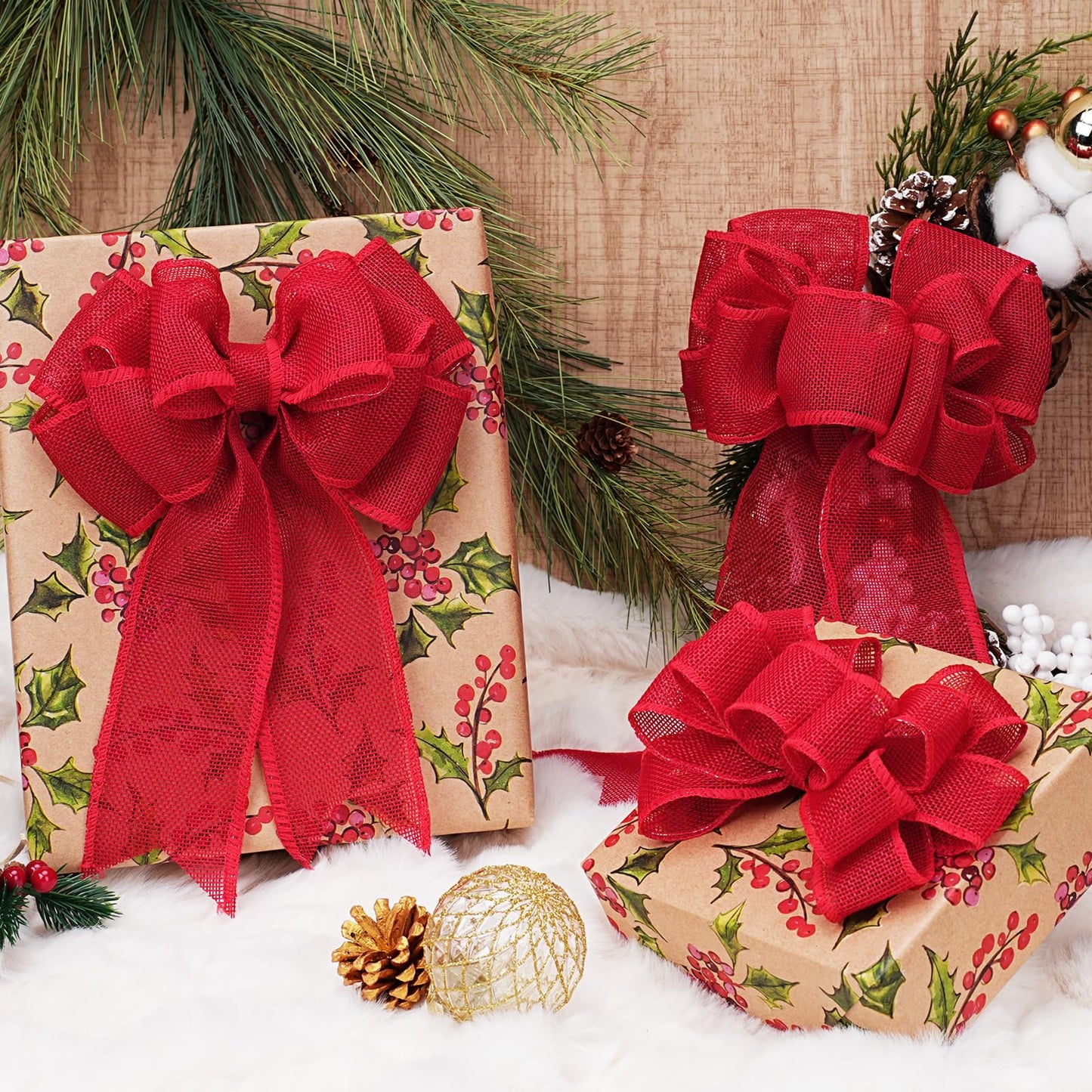 LaRibbons Red Burlap Wired Ribbon, 2.5 Inch x 12 Yards Red Burlap Fabric Ribbon for Crafts, Wreath, Bows, Gift Wrapping, Tree, Christmas Halloween Outdoor Decoration
