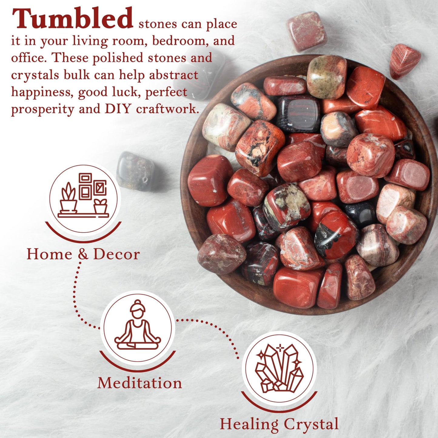 "Crocon 1LB Noreena Jasper Tumbled Stones and Crystals Bulk 2000+ Carats Natural Crystal Kit for Reiki Healing Crystal Polished, Tumble Stones, Chakra Balancing, Reiki Gift, Home Decor Size : 20mm "
