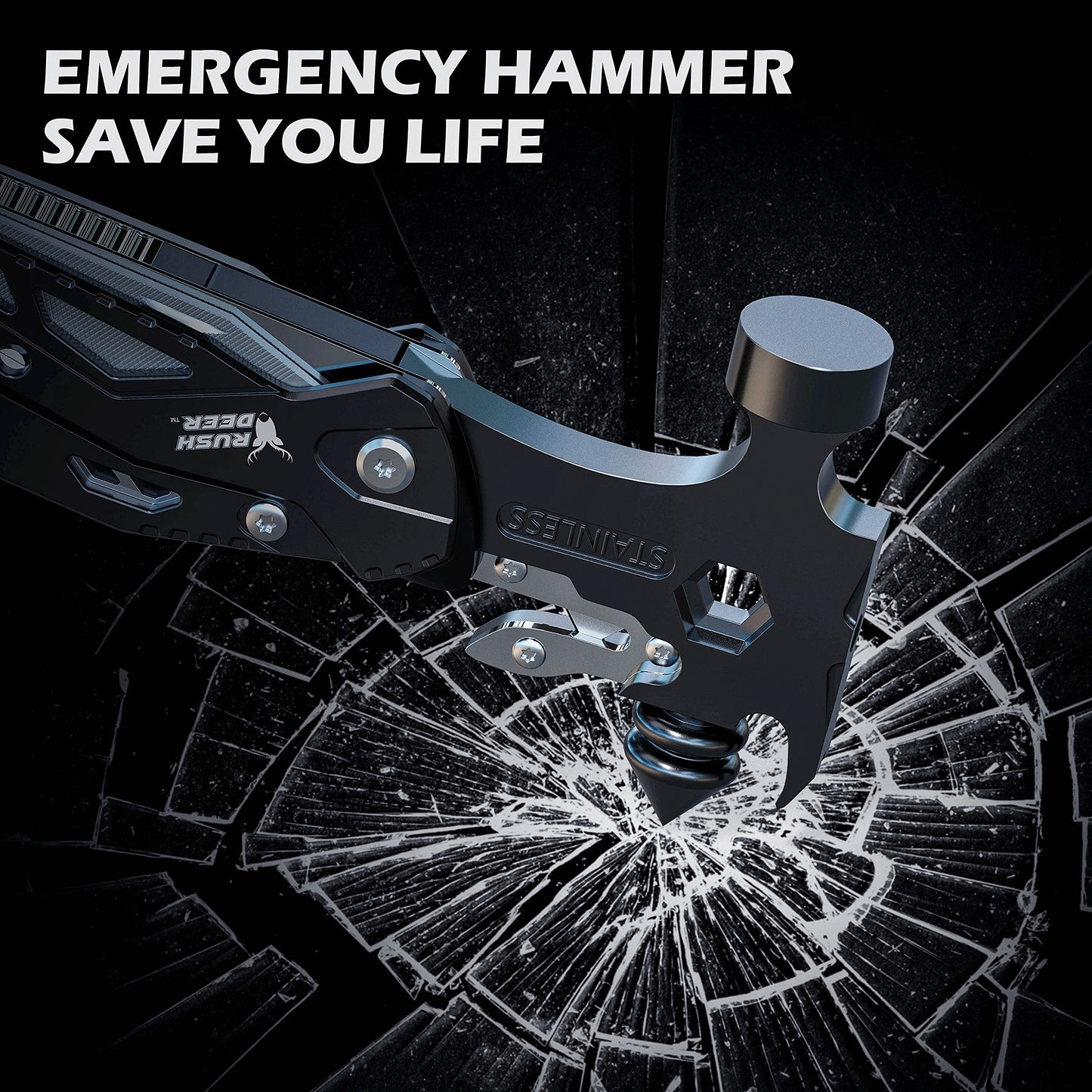 RUSH DEER 16-in-1 Multitool, Gifts for Dad, Hammer Multi tool, Utility Knife Multitools for Men, Survival Gear and Supplies, Christmas Gift for Boy Husbands