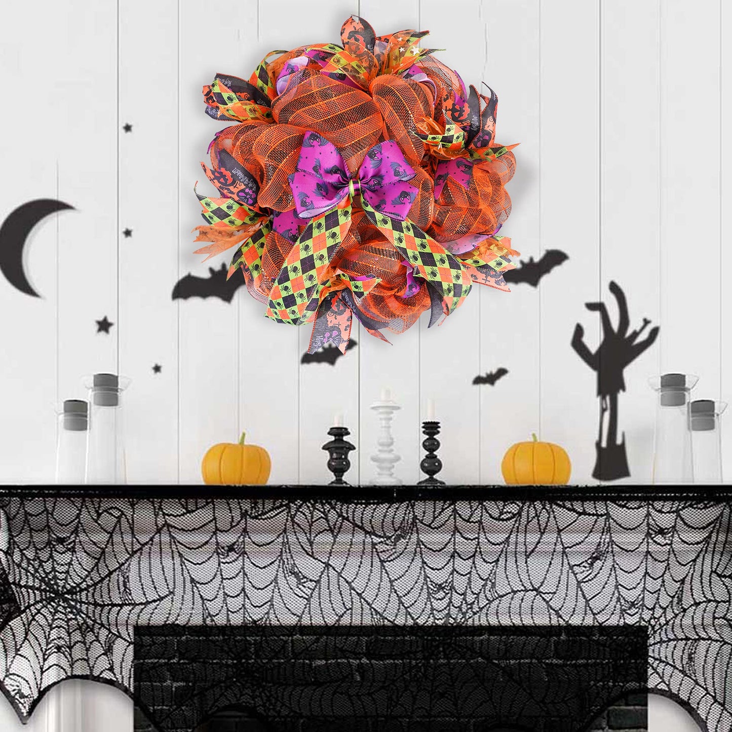 MEEDEE Halloween Wired Ribbon - 6 Rolls, 36 Yards, Black & Orange, Buffalo Plaid & Pumpkin Designs for Wreaths
