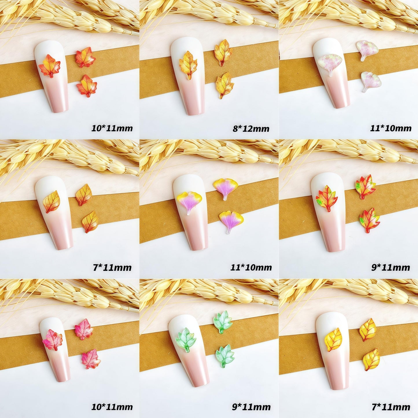 100 Pcs Fall Nail Art Charms Multi Shape Resin Maple Leaves Nail Charms 3D Flat Back Autumn Maple Leaf Ginkgo Leaf Design Nail Art Rhinestones Jewelry for DIY Thanksgiving Nail Decoration