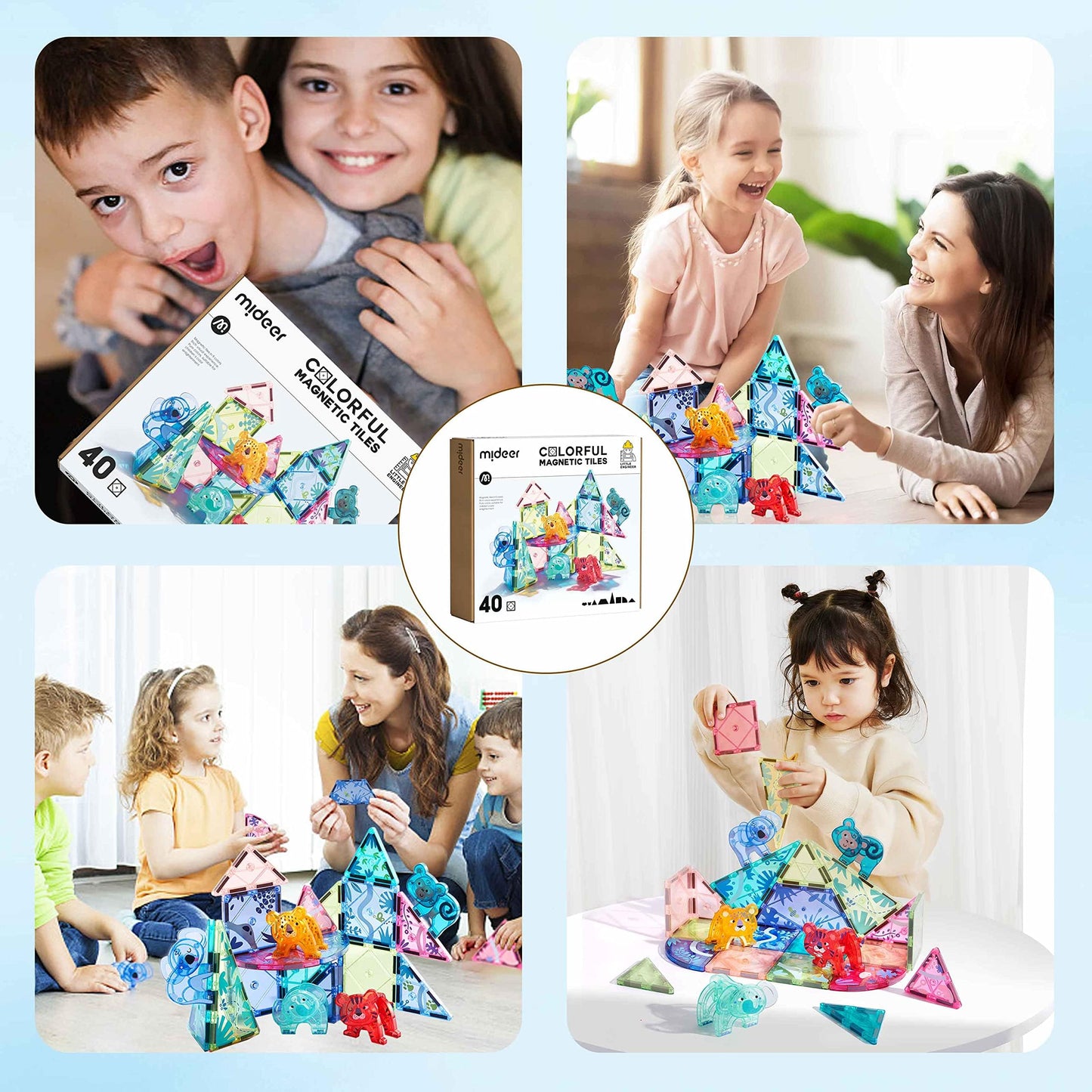 MiDeer Animal Magnetic Tiles 40 Pcs, Magnetic Building Blocks for Toddler 3-5, Educational Stack Tile Construction Magnet Block STEM Learning Toy for Kids Age 3-5 4-8