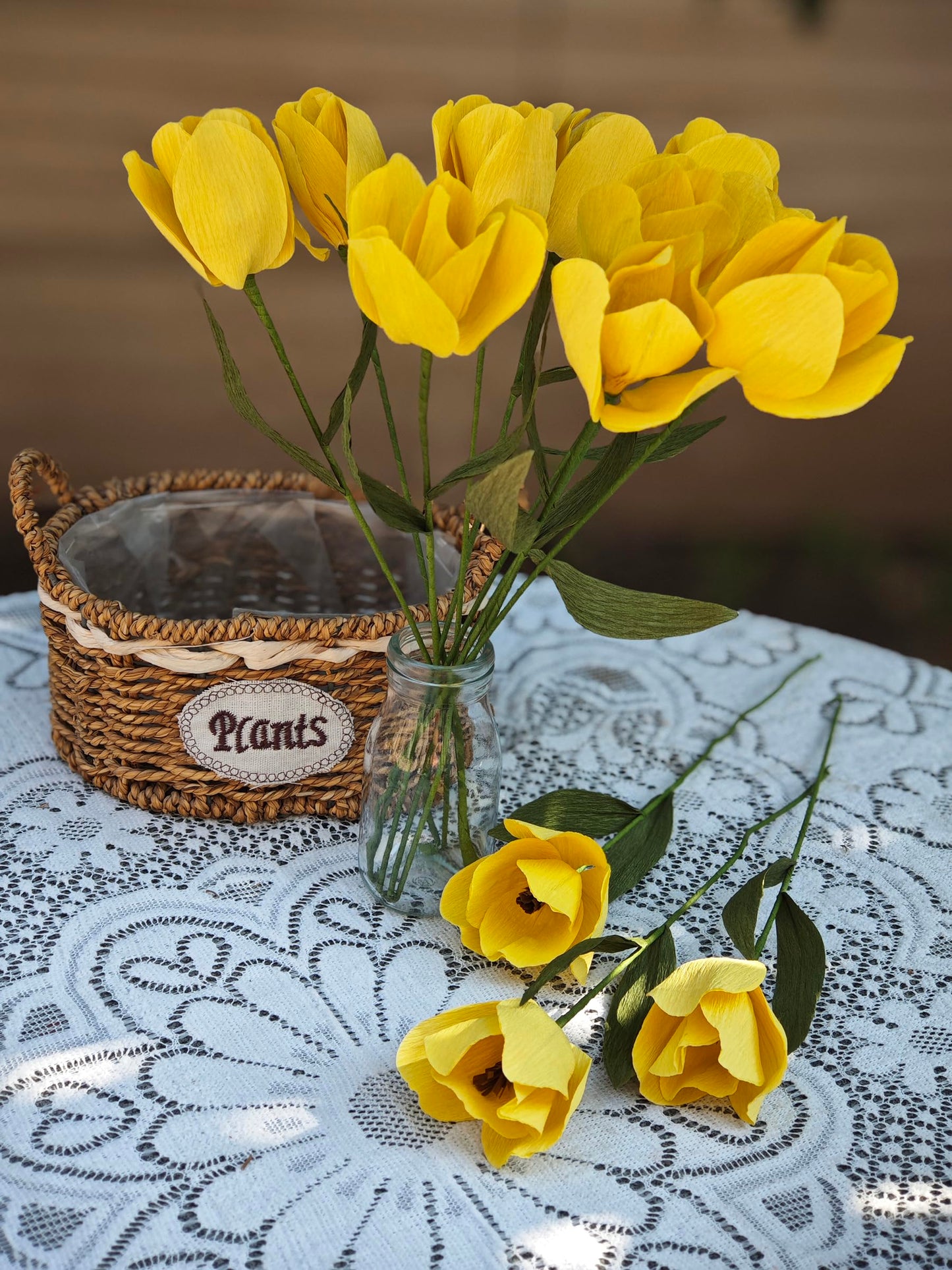 Yellow Crepe Paper Tulip Bouquet for Home Decor Table Centerpieces DIY Flower Making Kit with Floral Tape & 12 Wire Stems