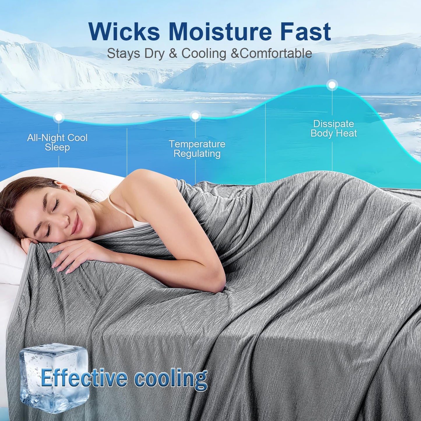 KMUSET Cooling Blanket Twin (60"x80"), Double Sided Summer Cooling Blankets for Hot Sleepers & Night Sweats, Cool Lightweight Blanket for Dorm Room Essentials, Picnic, Gifts for Women Light Grey