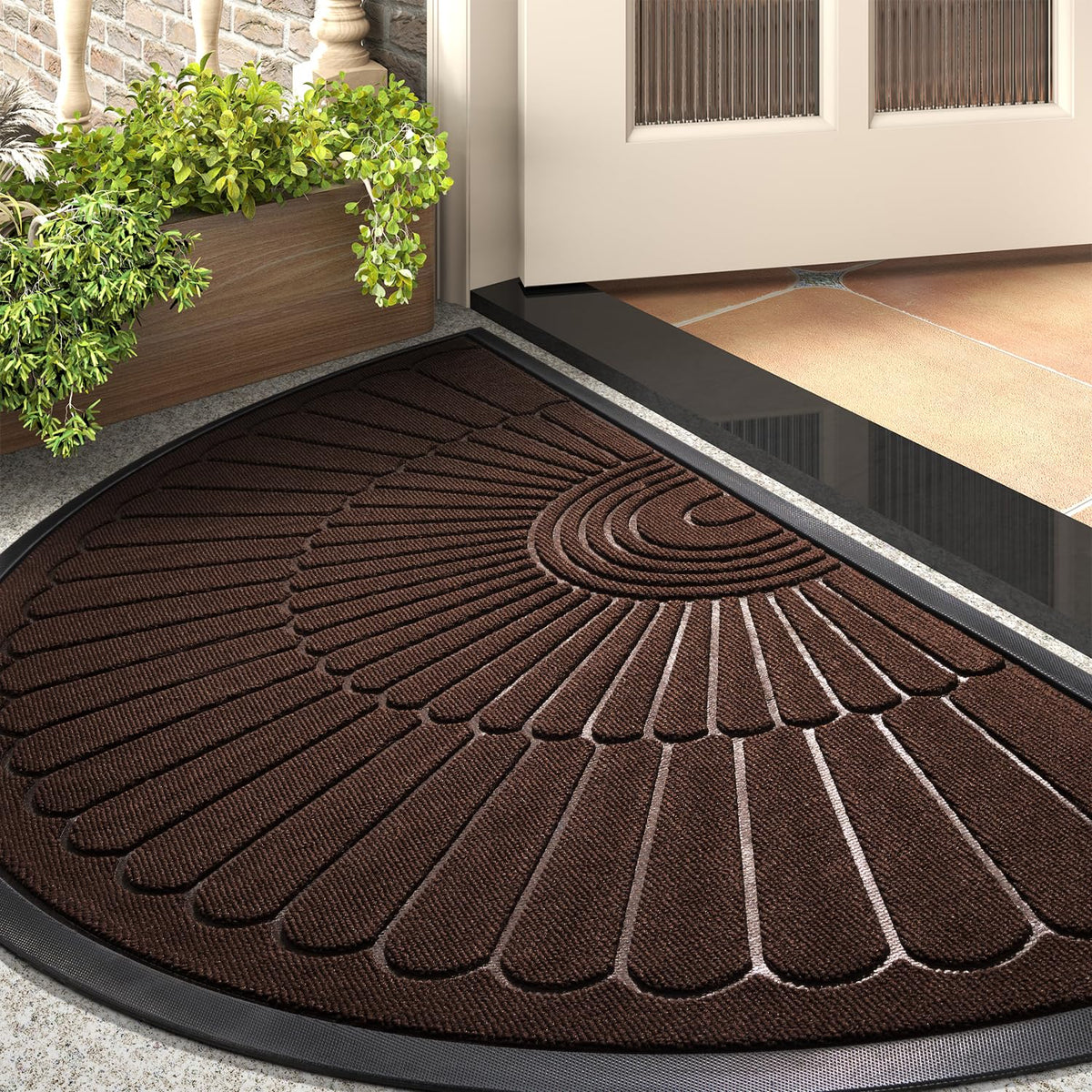 tchdio Door Mat Outdoor Indoor Entrance Doormat-Semicircular Durable Rubber Non Slip Front Door Mat for Outside Inside Entry Entryway Dirt Trapper WelcomeMat for Muddy Paws and Shoes-Brown 24”x47”