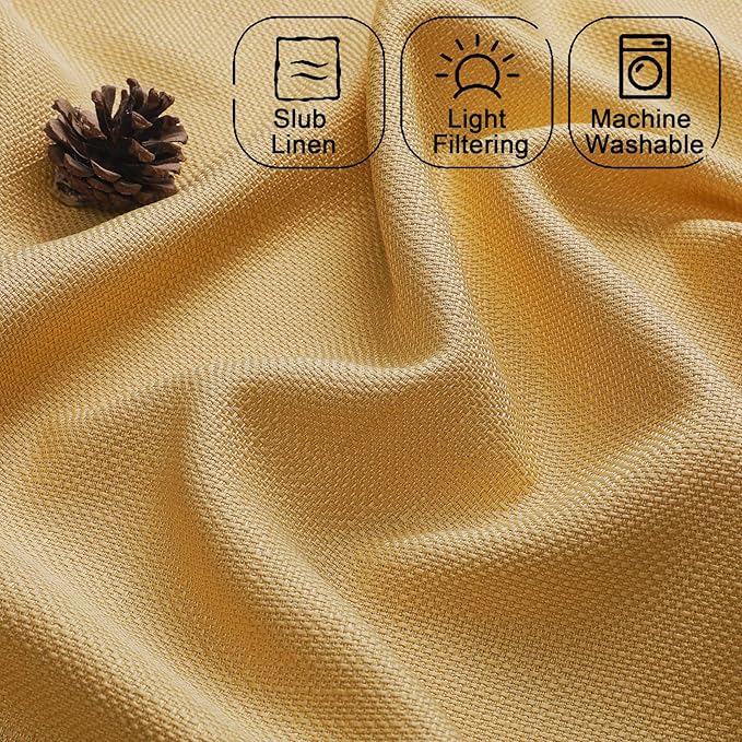 Chyhomenyc Gold Curtains 78 Inch Length 2 Panels Set, Faux Linen Textured Light Filtering Soft Airy Farmhouse Curtain Drapes for Living Room Bedroom, 40Wx78L