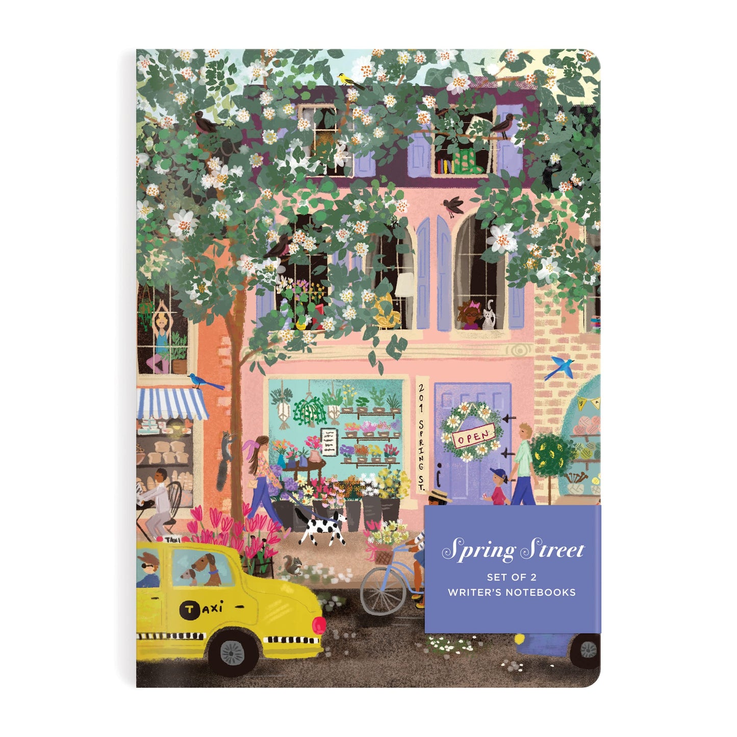 Joy Laforme Spring Street – Writer's Notebook Set with Floral and Street Artwork Includes Two 80 Page Lined Notebooks