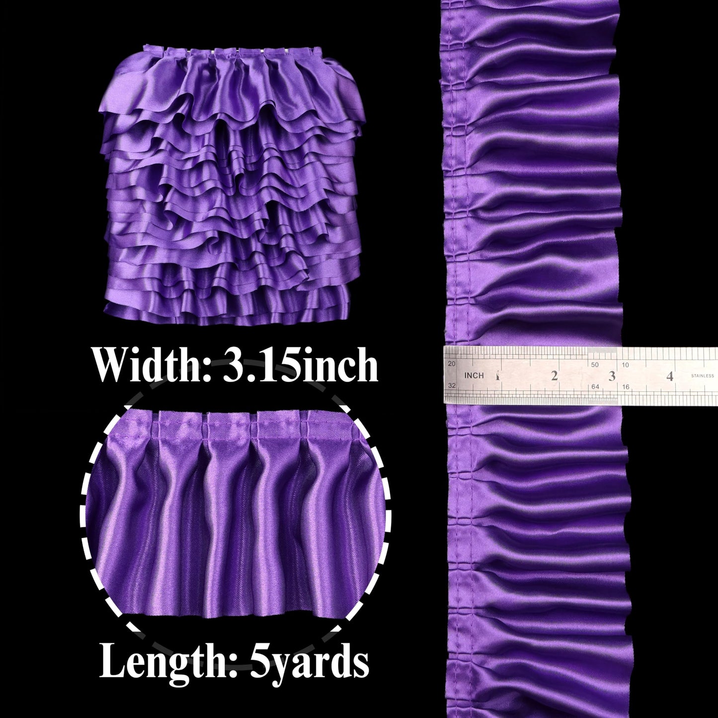 Purple Ruffle Ribbon 3inch Wide Ruffle Trim Lace Craft Supply for Sewing, Decor AIETSYEI