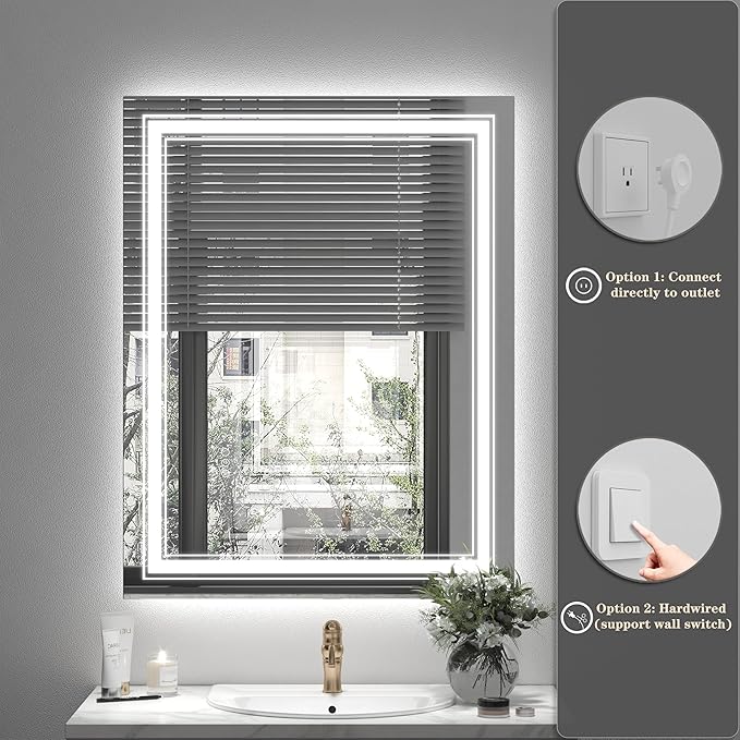 55x30 LED Lighted Bathroom Mirror for Wall, Large Dimmable Vanity Mirror with Lights, Anti-Fog, Shatterpoof, Memory, ETL Listed (Backlit + Front Lit)