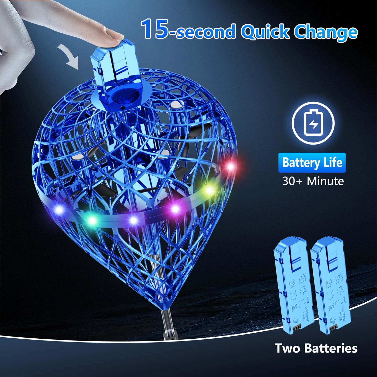 TrysGame Bouncing Fly Ball, Magic Hover Spinner with Dazzling Lights, Floating Cosmic Globe Party Toy, Christmas Birthday Gift for 6 7 8 9 10+ Year Old Boys Girls (Blue)