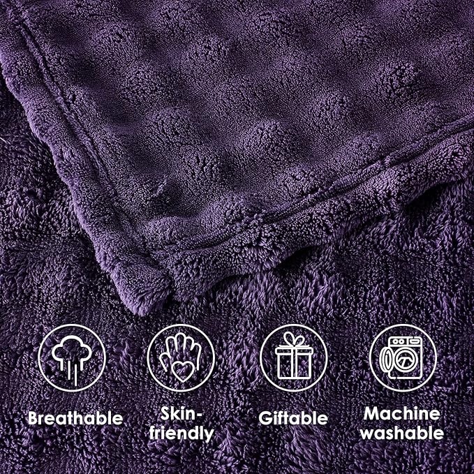 SOCHOW Aubergine Bubble Fleece Blanket for Couch, Super Soft Cozy Cute Throw Blanket for Women, Decorative Fuzzy Flannel Blanket, 60 x 80 Inches