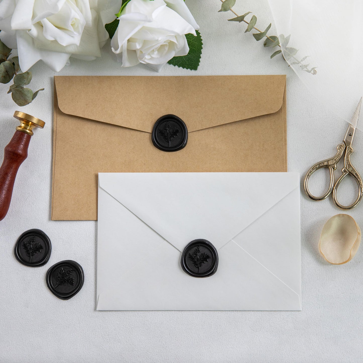 Uwilowe 60 Pcs Black Wax Seal Stickers, Wedding Invitation Accessories Wax Stickers - Peferct for Wedding Accessories Sticker, Gift Box Craft Wrapping, Christmas Cards Envelope Seals