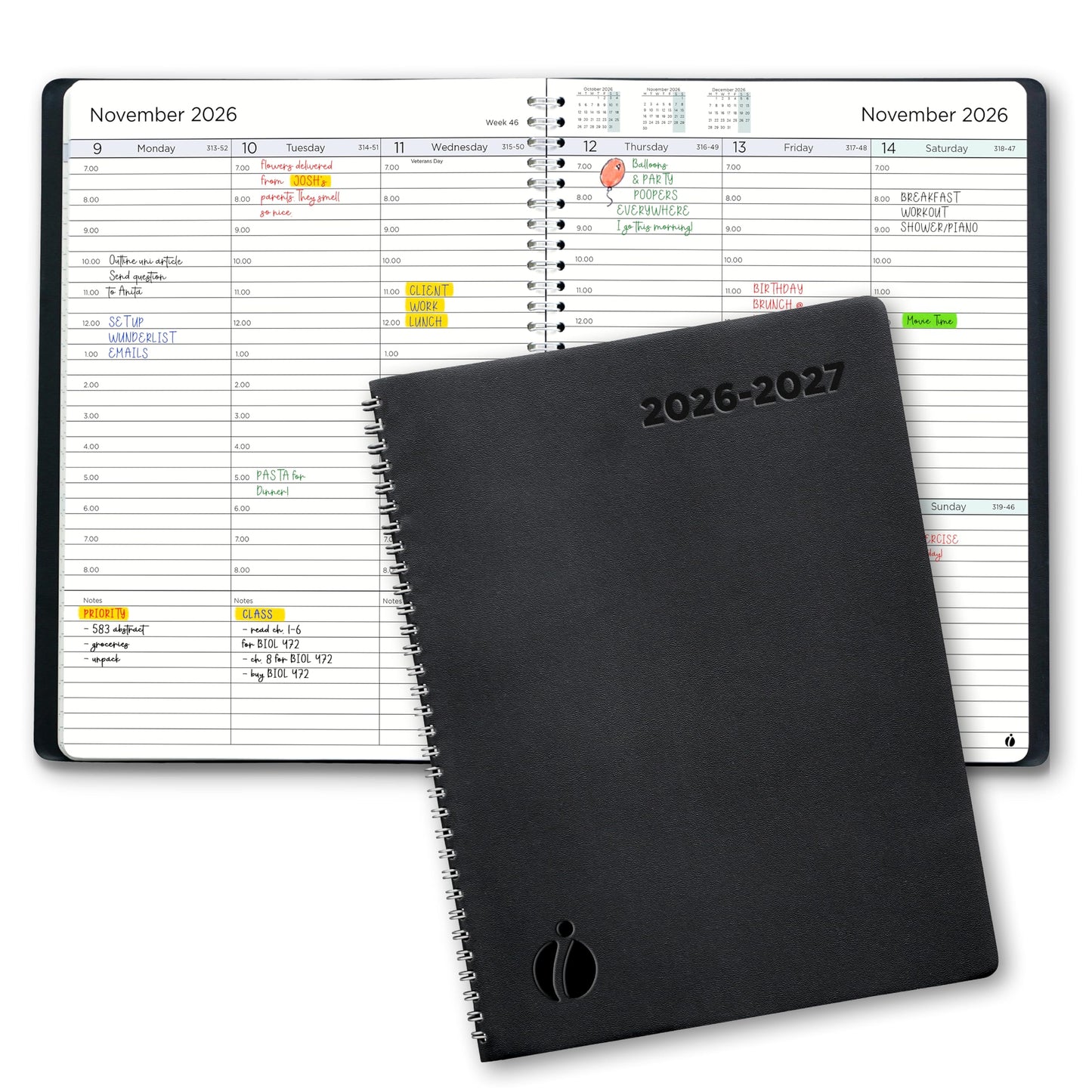 Academic Planner 2026-2027 - Hourly 2026-2027 Planner Weekly and Monthly - Appointment Book with Flexible Cover, Twin-Wire Binding - Simple Design for Productivity, June 2026 - July 2027. 8.5 x 11