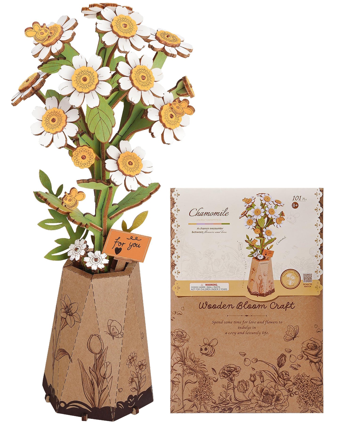 Wowood 3D Flower Wooden Puzzles for Adults-Chamomile, Mothers Day DIY Wooden Flowers Model Kit Building Set Crafts Gifts, Artificial Botanical Collection Creative Gift Ideas/Housewarming (101PCS)