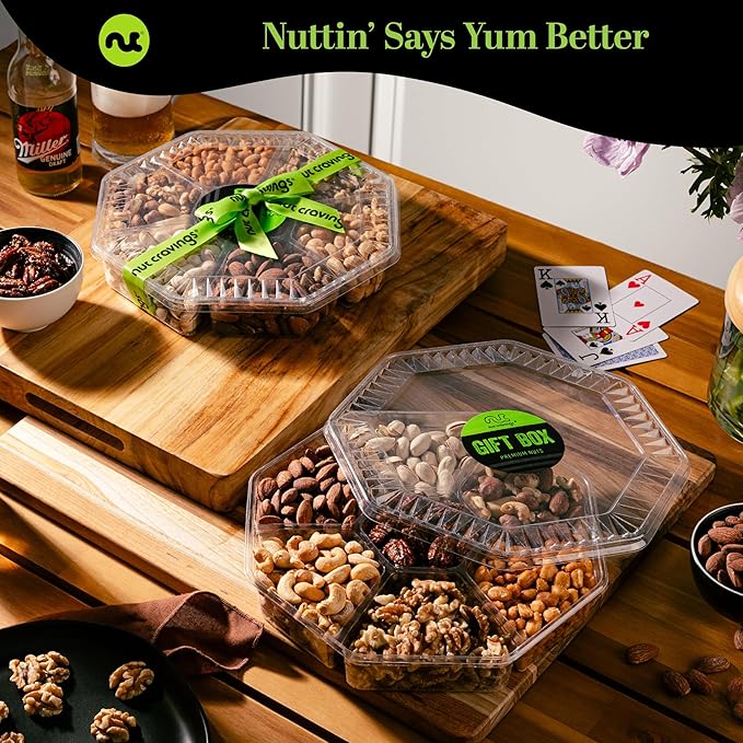 NUT CRAVINGS - Halloween Treats For Adults Mixed Nuts Gift Basket in Black Gold Box (7 Assortments, 1 LB) Holiday Xmas Christmas Food Arrangement, Healthy Snack Care Package, Food Assortments