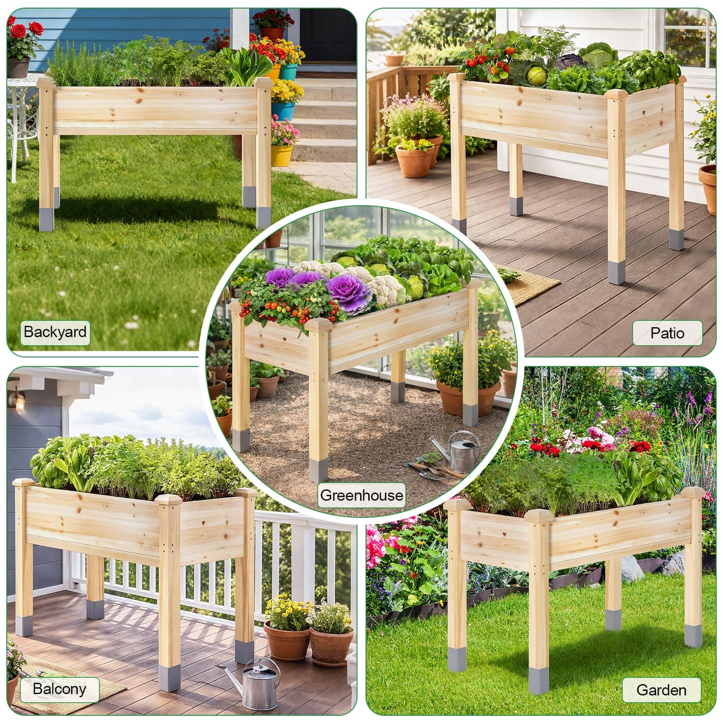 MIXC 331 lb Capacity Wooden Raised Garden Bed with Legs, 48x24x31 in. Elevated Reinforced Large Planter Box for Vegetable Flower Herb Outdoors - Beam and Column Structure - Unmatched Strength Outlast