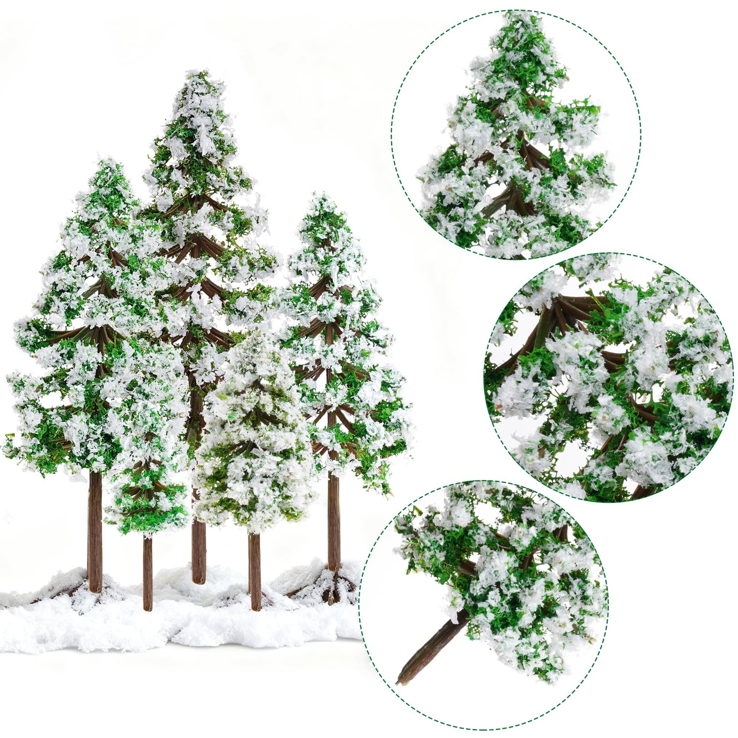 jiebor 28pcs Mini Christmas Trees Small Fake Miniature Snow Pine Model 2-5 Inch for DIY Village Train Railway Sand Table Buildings Architecture Diorama Garden Scenery Decor Supplies Green