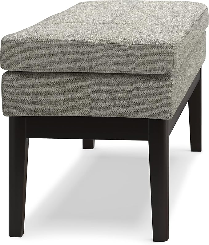 SIMPLIHOME Carlson 45-inch Wide Linen-Look Fabric Ottoman Bench in Greige with Solid Wood Frame for Living Room, Entryway, or Bedroom
