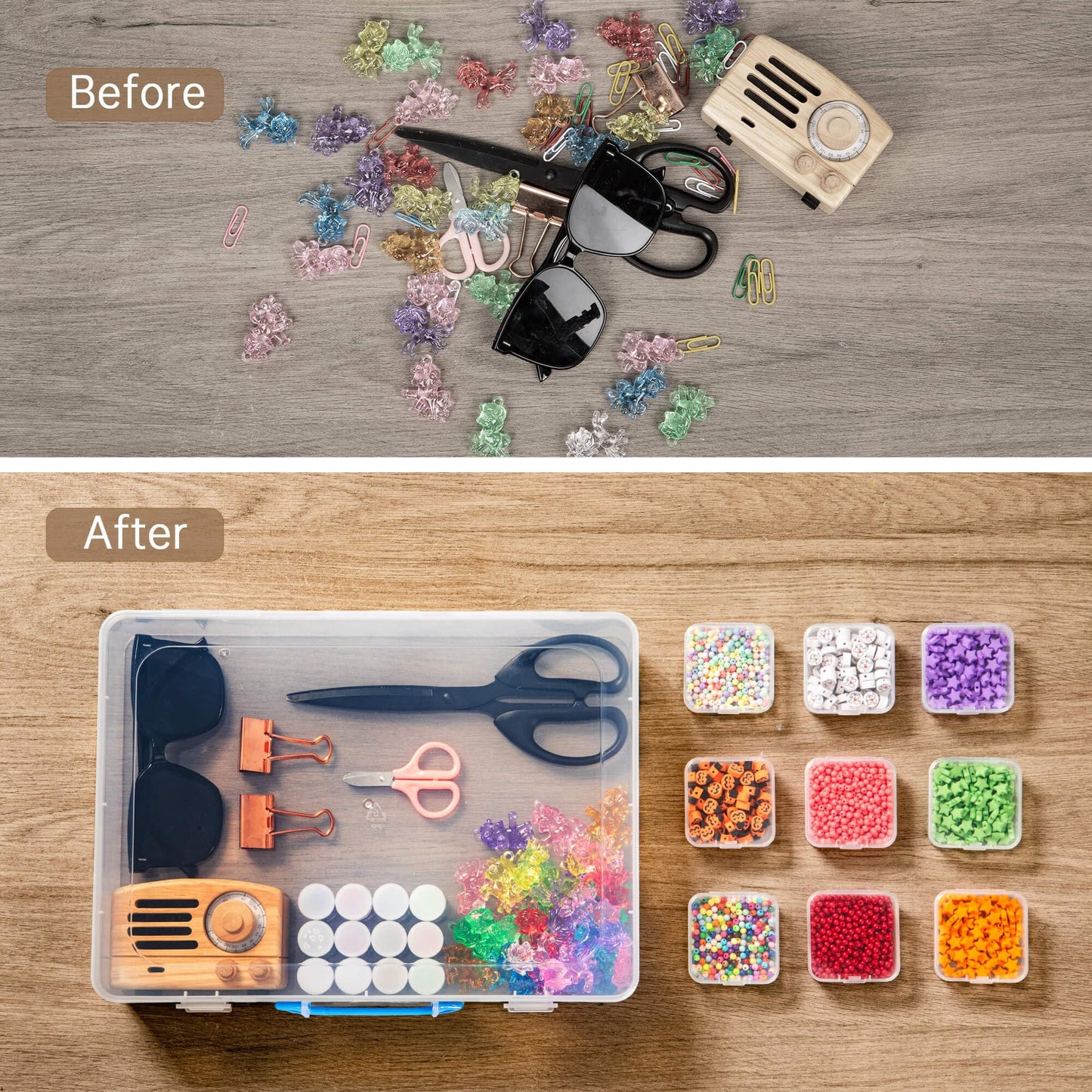Bead Organizer Box with Handle, 61Pcs Small Bead Storage Boxes with Hinged Lid and Portable Craft Case, Mini Clear Plastic Container for Jewelry Making Supplies Bracelet Screws Seeds Nails Small Parts