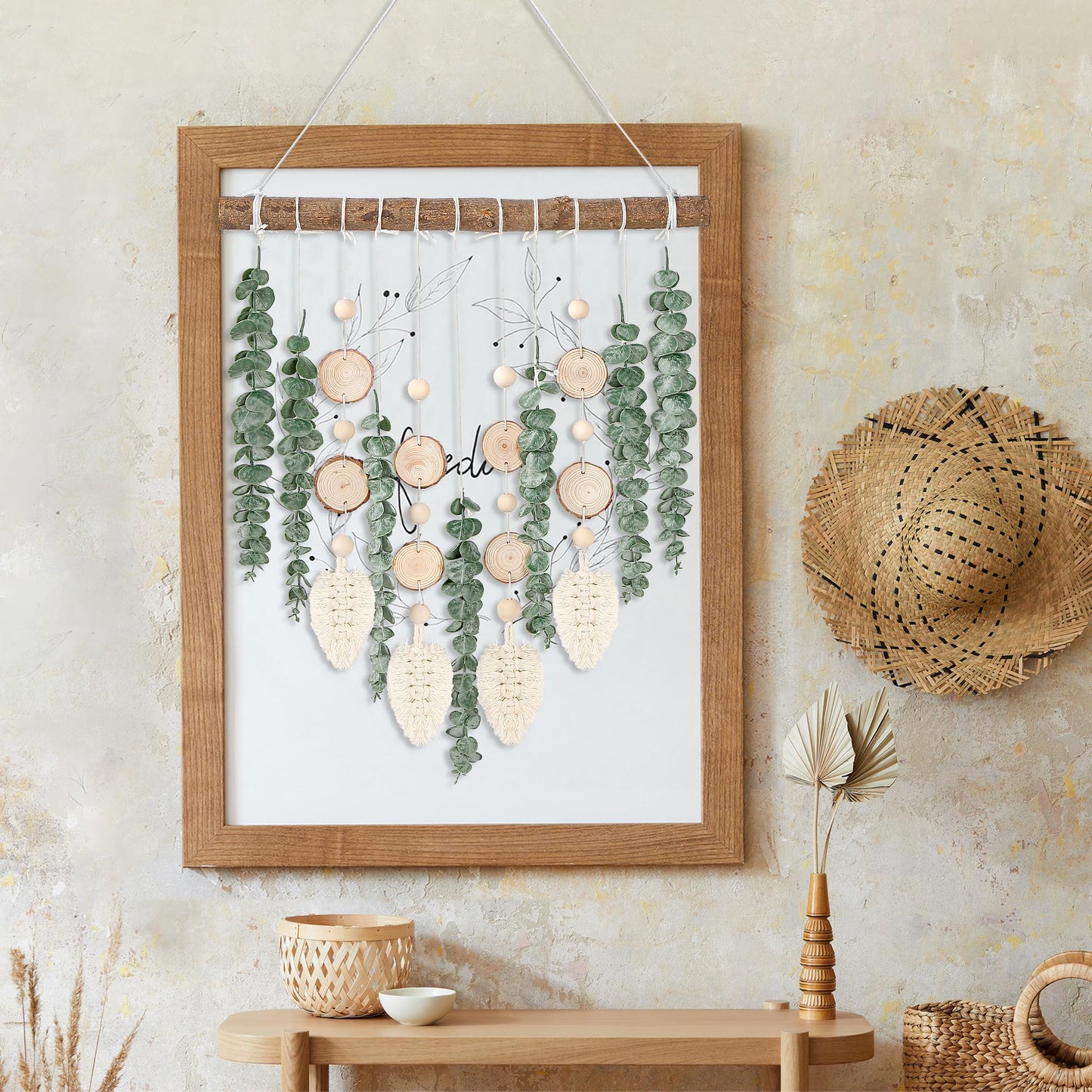 Sggvecsy 21’’ Eucalyptus Wall Hanging Decor Artificial Eucalyptus Plant Fake Greenery Leaves Boho Wall Decor with Wooden Stick for Bedroom Bathroom Kitchen Rustic Farmhouse Home Living Room Decoration