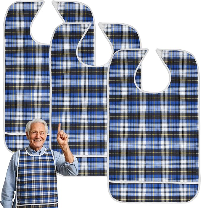 Adult Bibs, Waterproof Bib Clothing Protector with Crumb Catcher, Reusable Dining Bibs for Elderly, Men Women