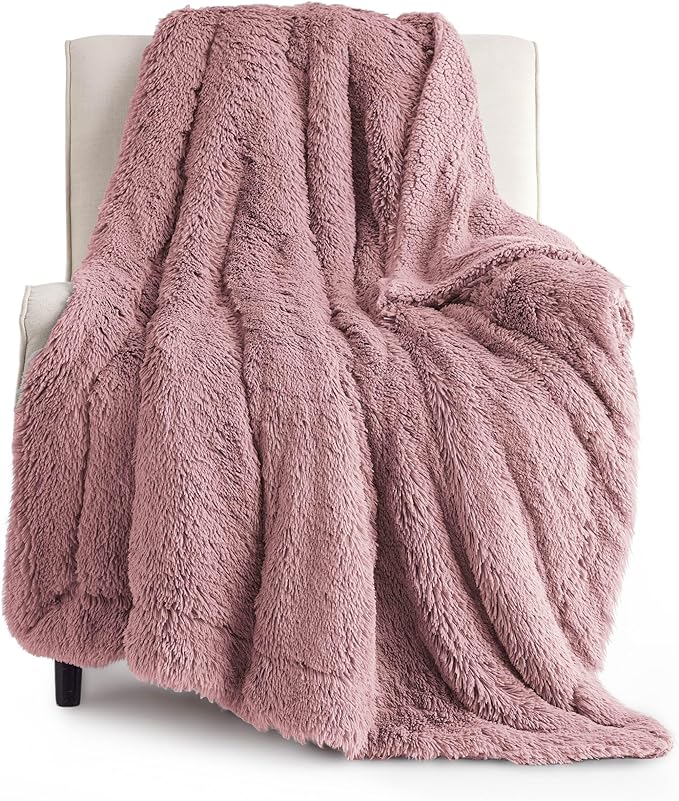 Bedsure GentleSoft Fuzzy Sherpa Faux Fur Twin Blanket Dusty Pink Cozy Gifts for Women Men, Soft Fleece Plush Warm Minky Thick Blanket Twin Size for Bed, Room Dorm Essentials Pink Decor Gifts, 60x80